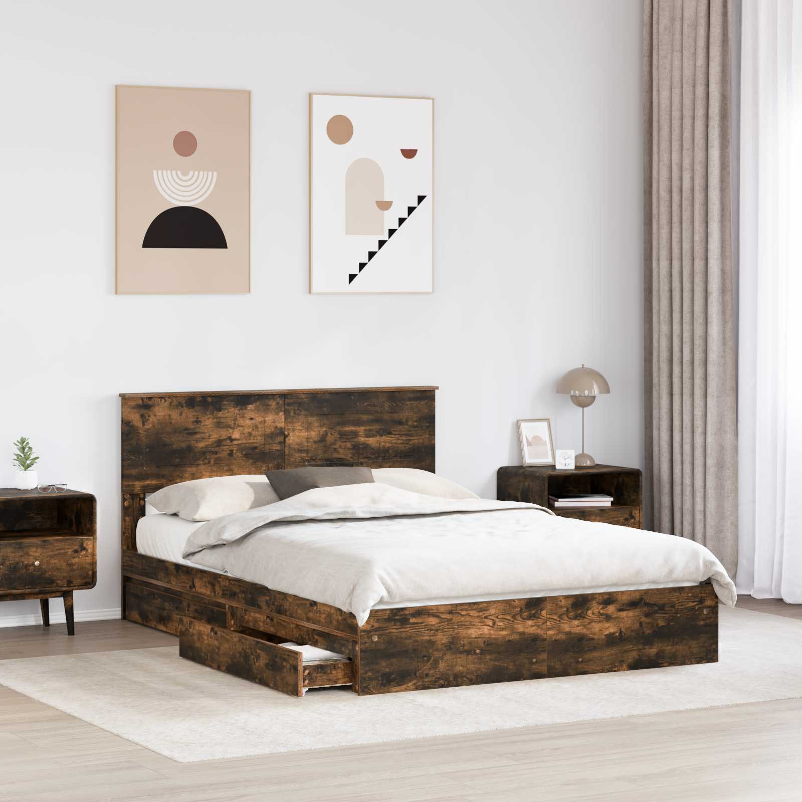 Krevet s od storage s uzglavljem Dimljeni hrast 160 x 200 cm