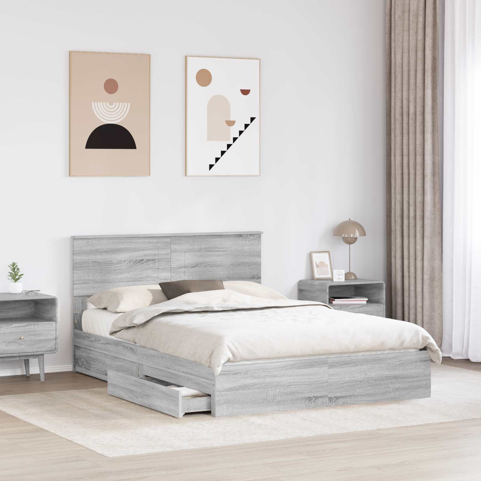 Krevet s od storage Siva Sonoma 160 x 200 cm Konstruirano drvo