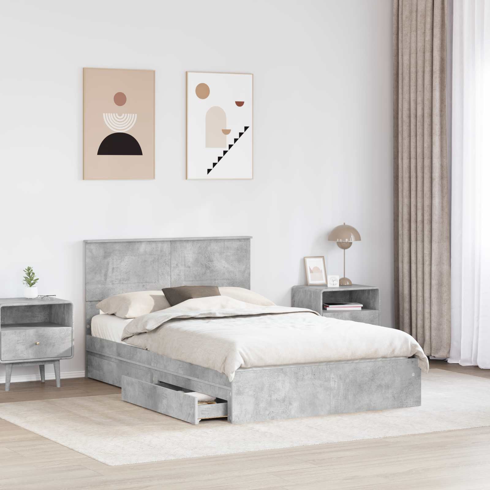 Krevet s od storage s uzglavljem Betonski sivi 135 x 190 cm