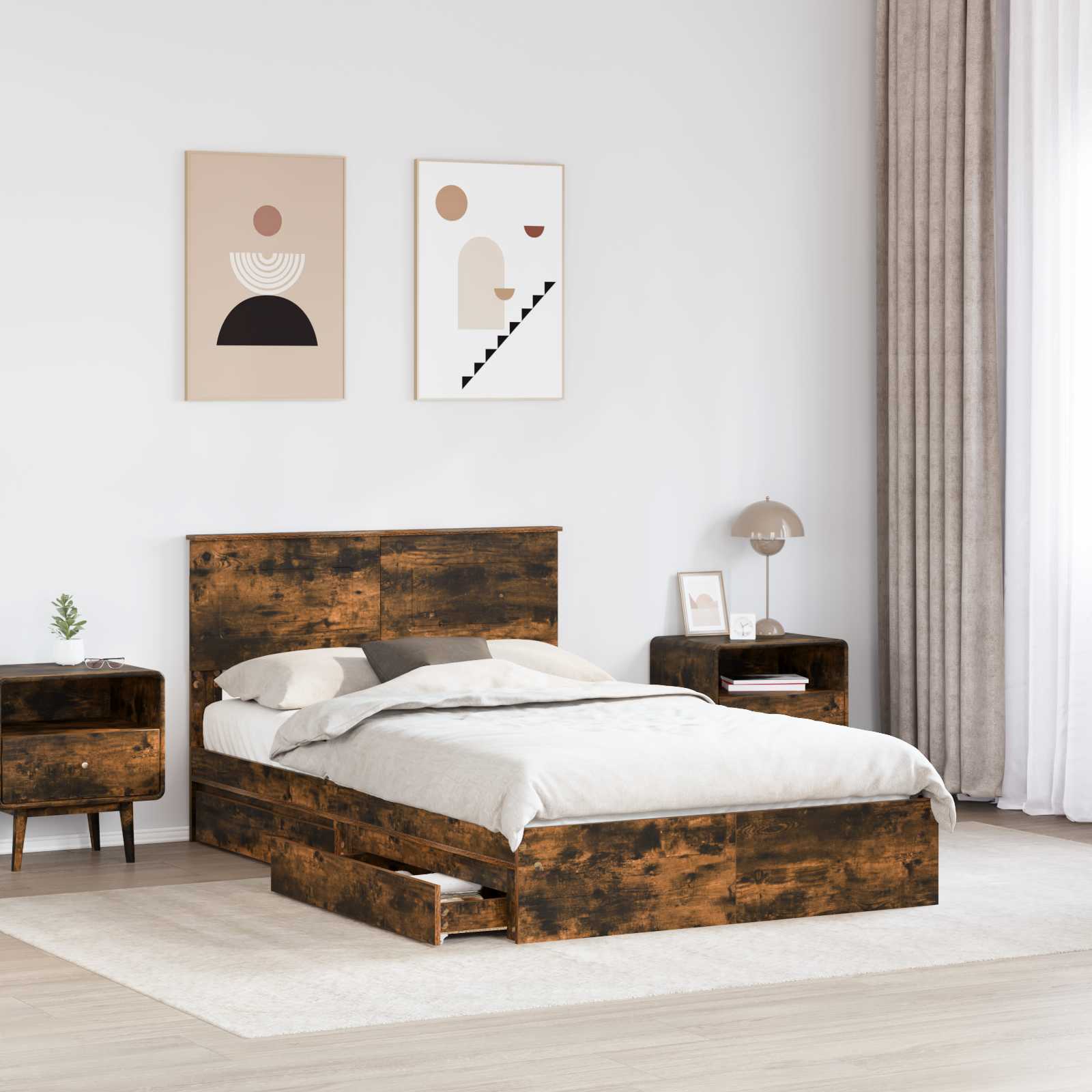 Krevet s od storage s uzglavljem Dimljeni hrast 135 x 190 cm