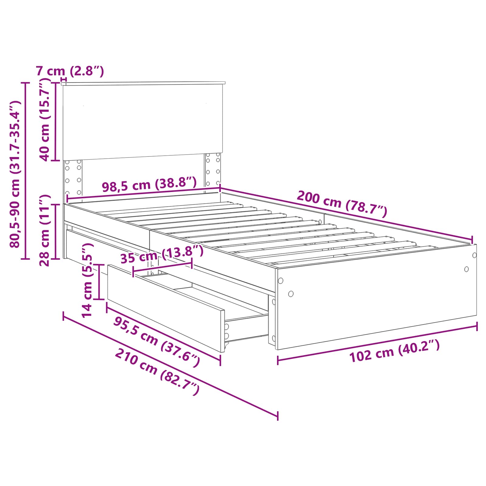 Krevet s od storage Sonoma hrast 100 x 200 cm Konstruirano drvo