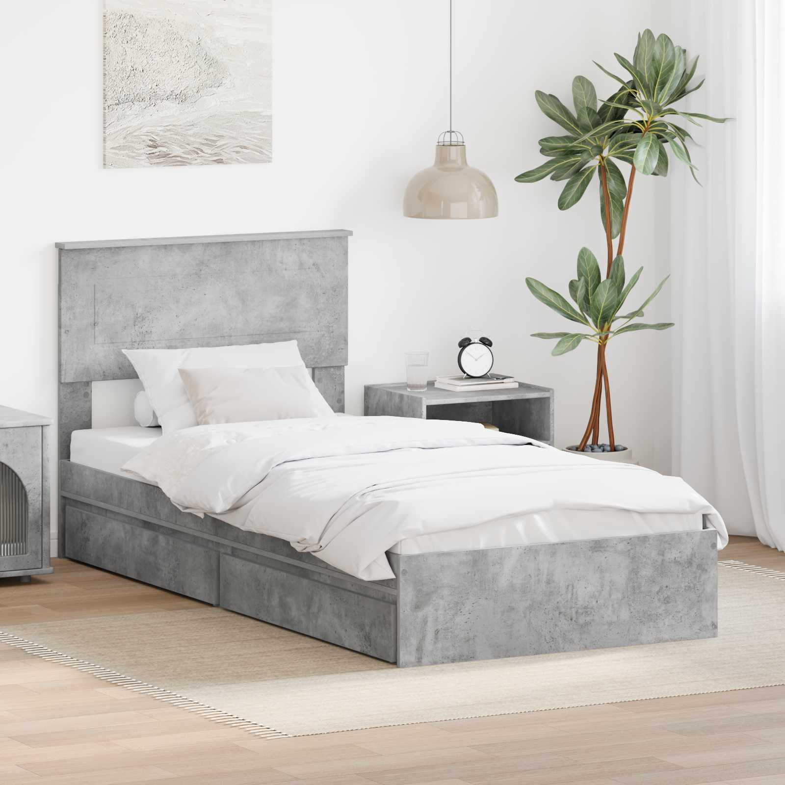Krevet s od storage Betonski sivi 90 x 200 cm Konstruirano drvo