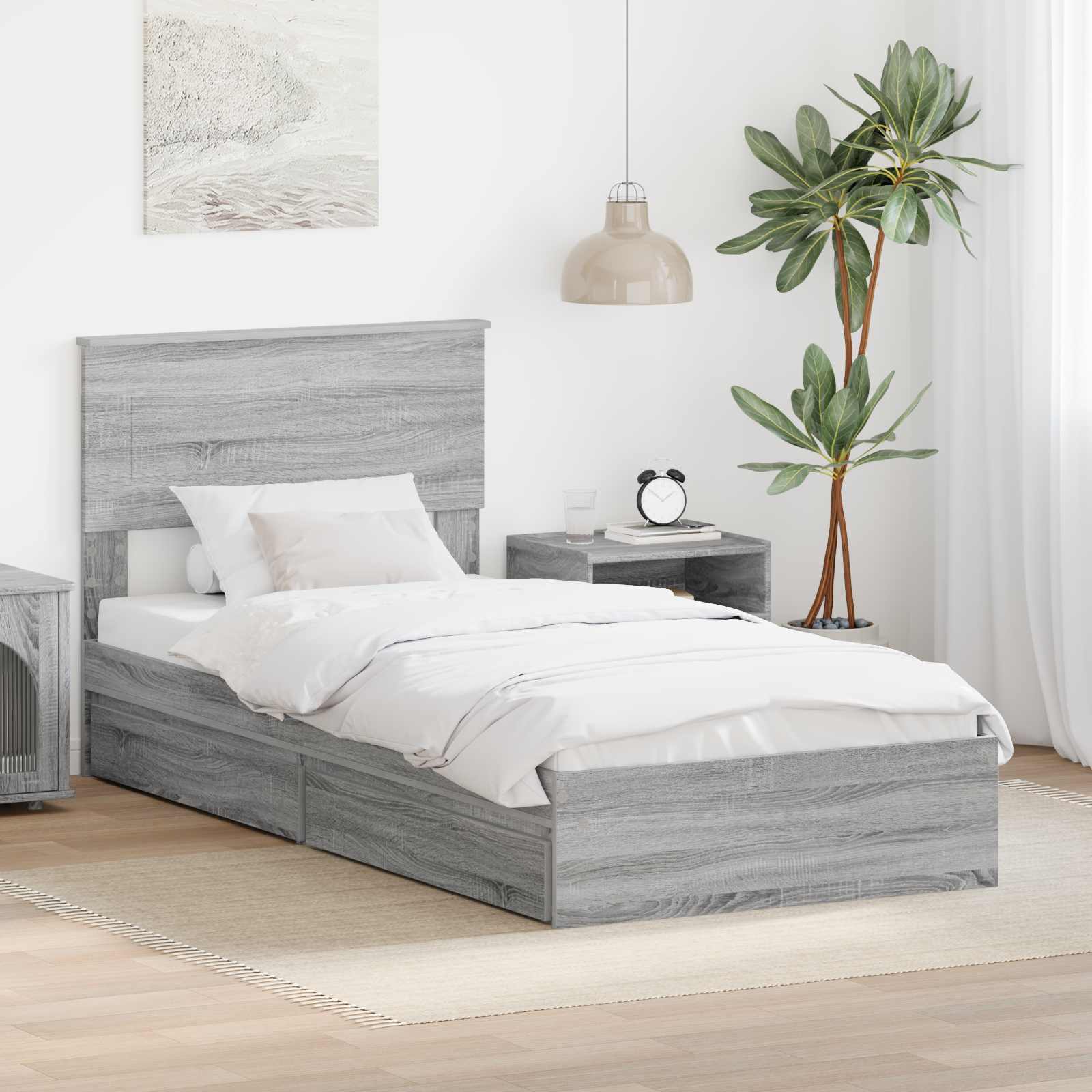Krevet s od storage Siva Sonoma 100 x 200 cm Konstruirano drvo