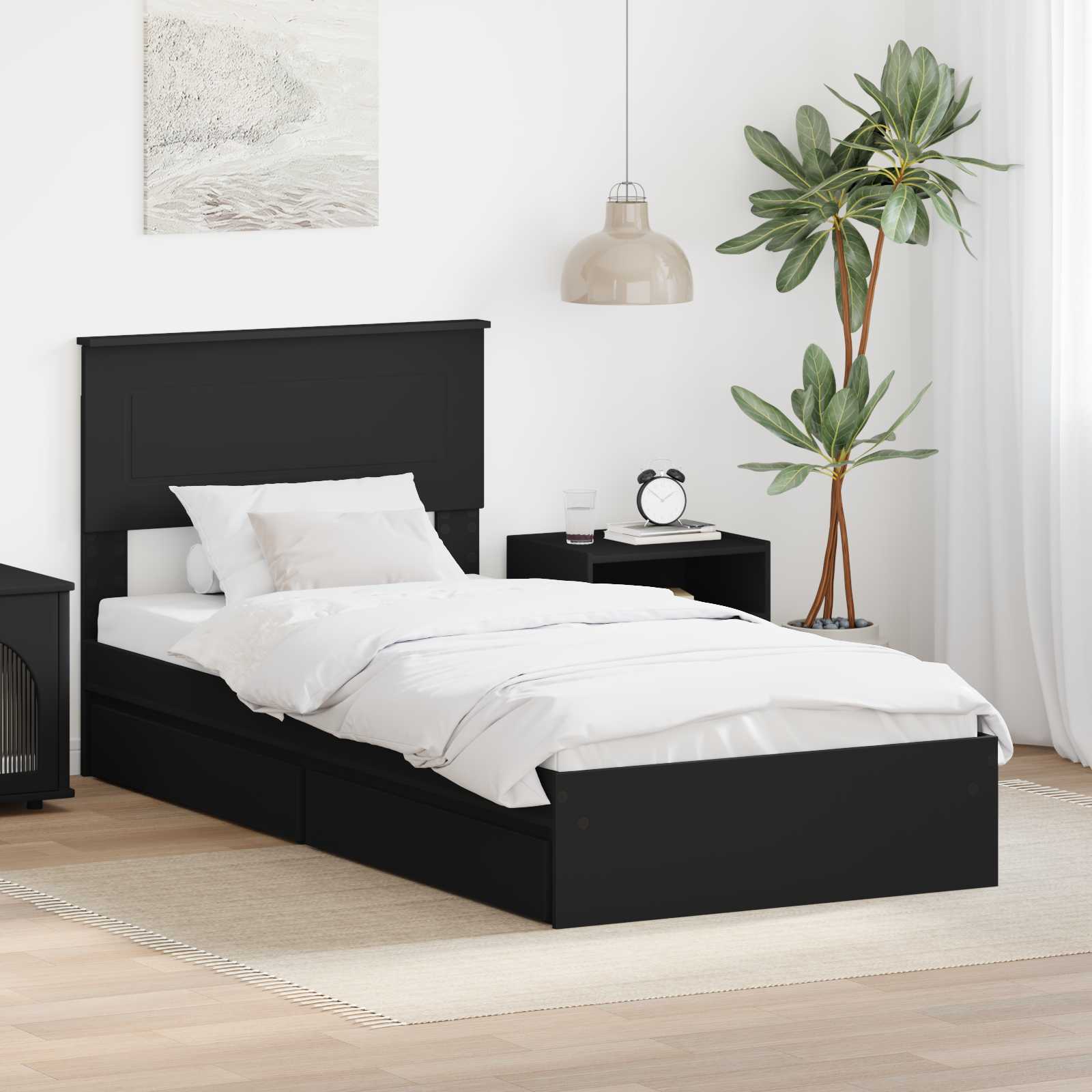 Krevet s od storage Crna 90 x 190 cm Konstruirano drvo