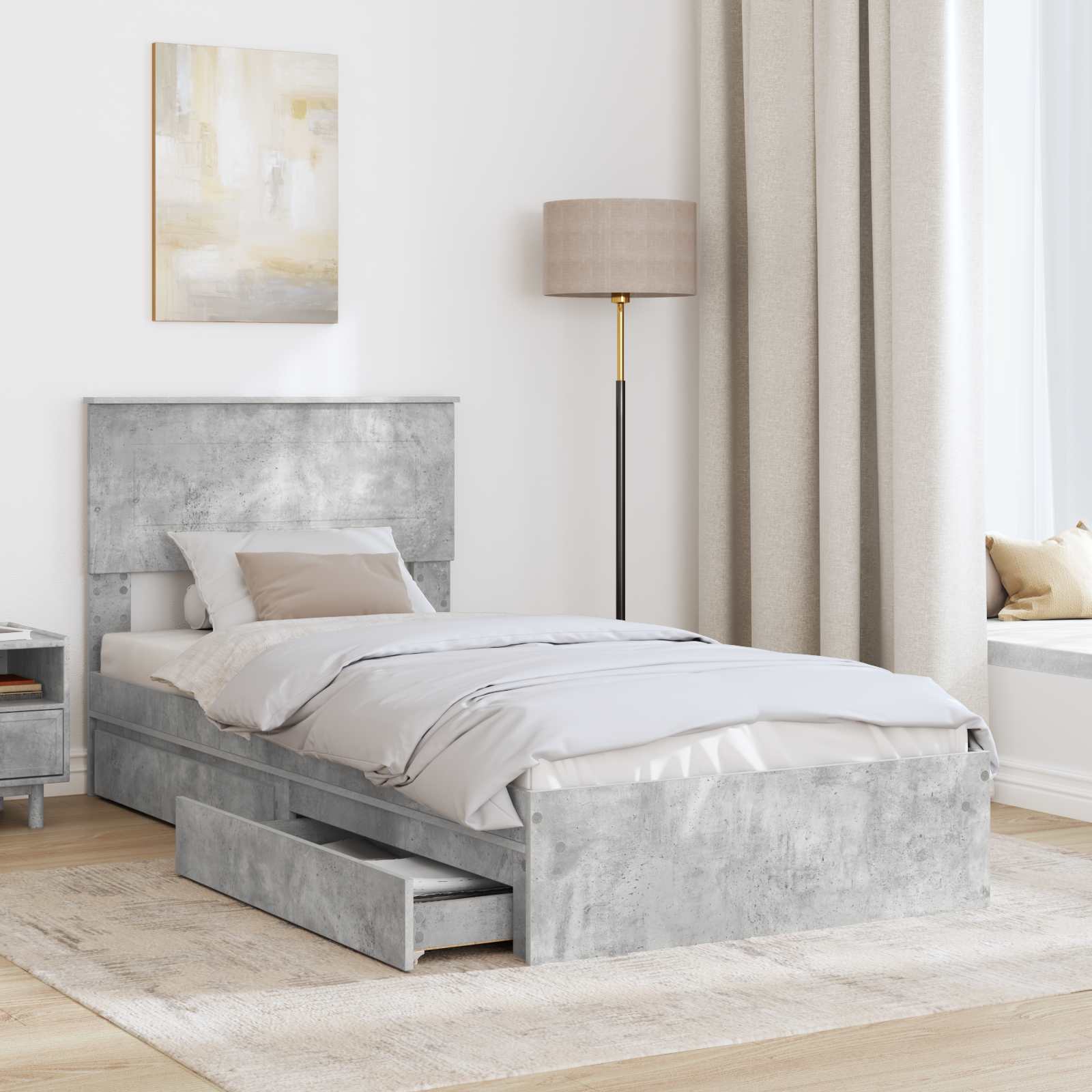 Krevet s od storage Betonski sivi 90 x 190 cm Konstruirano drvo