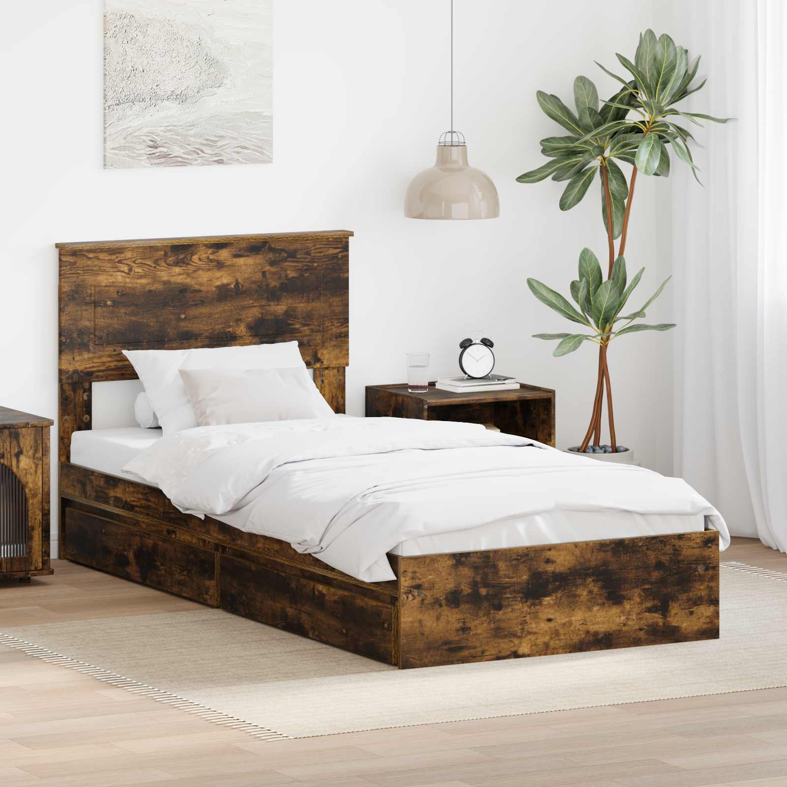 Krevet s od storage s uzglavljem Dimljeni hrast 90 x 200 cm