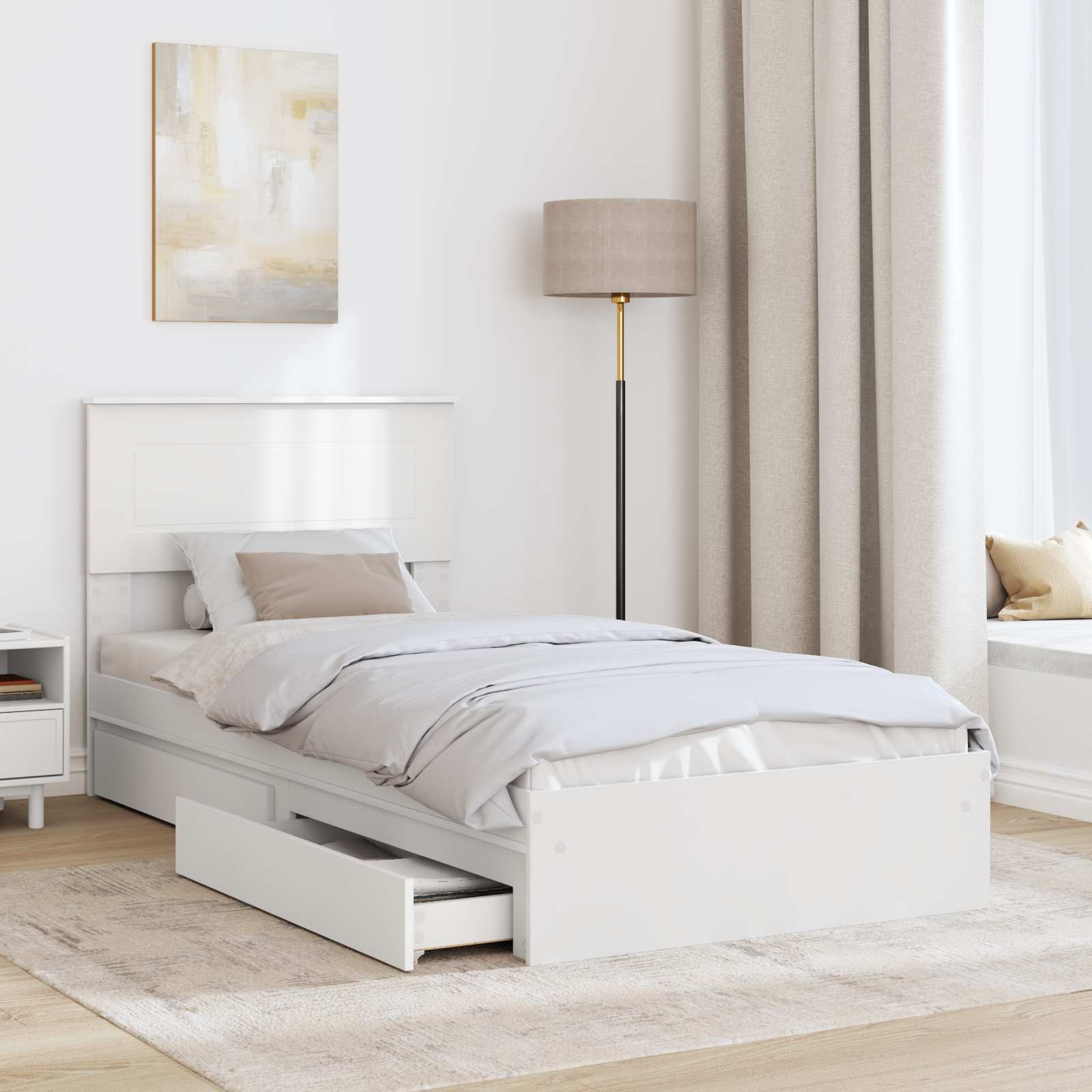 Krevet s od storage Bijelo 75 x 190 cm Konstruirano drvo