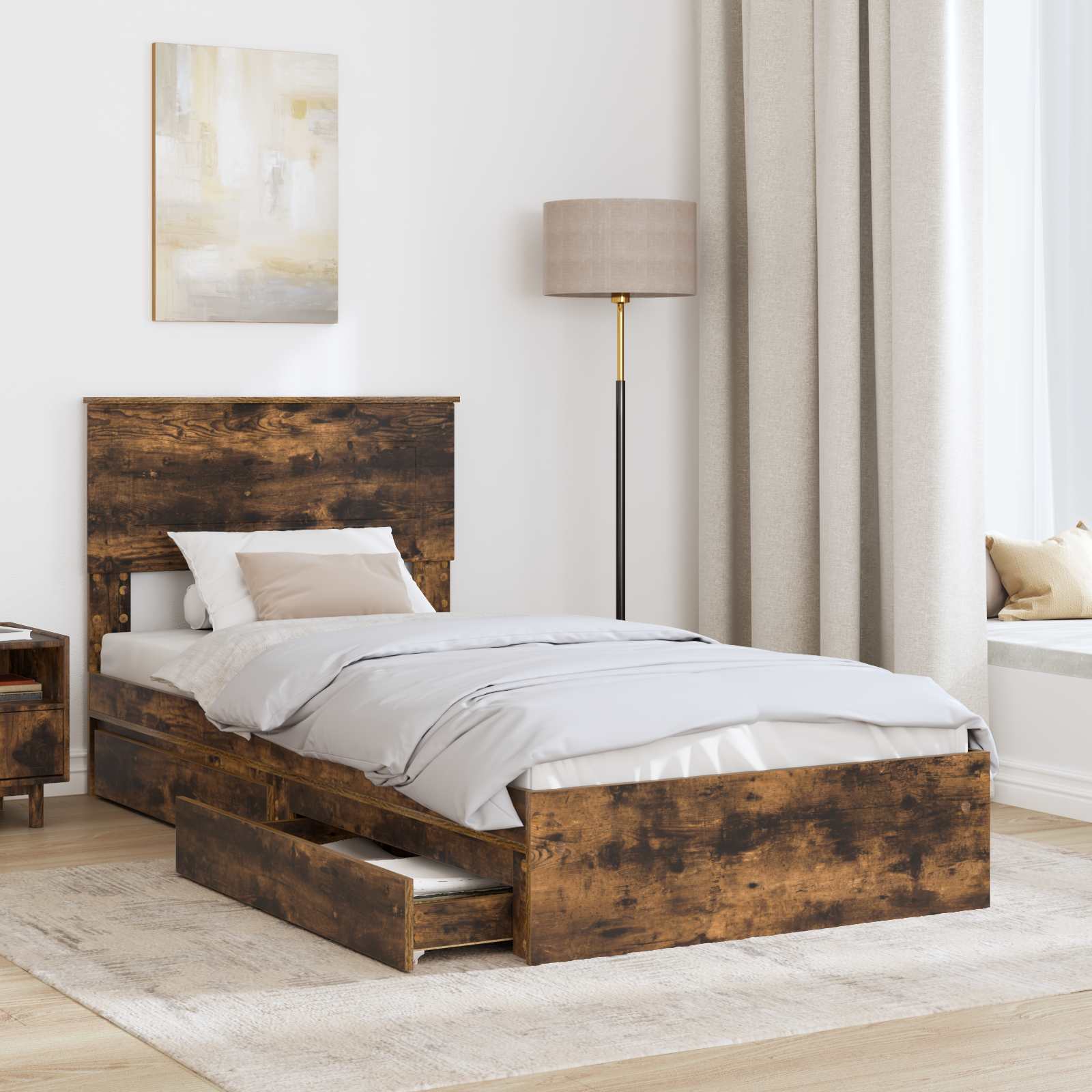 Krevet s od storage s uzglavljem Dimljeni hrast 75 x 190 cm