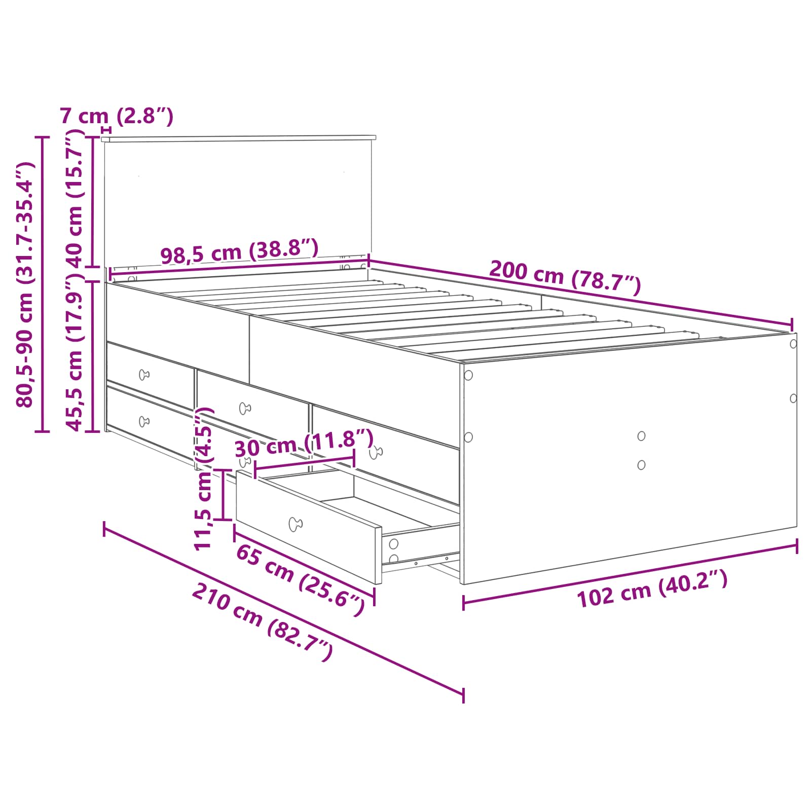 Krevet na dan s ladicama Crna 100 x 200 cm Konstruirano drvo