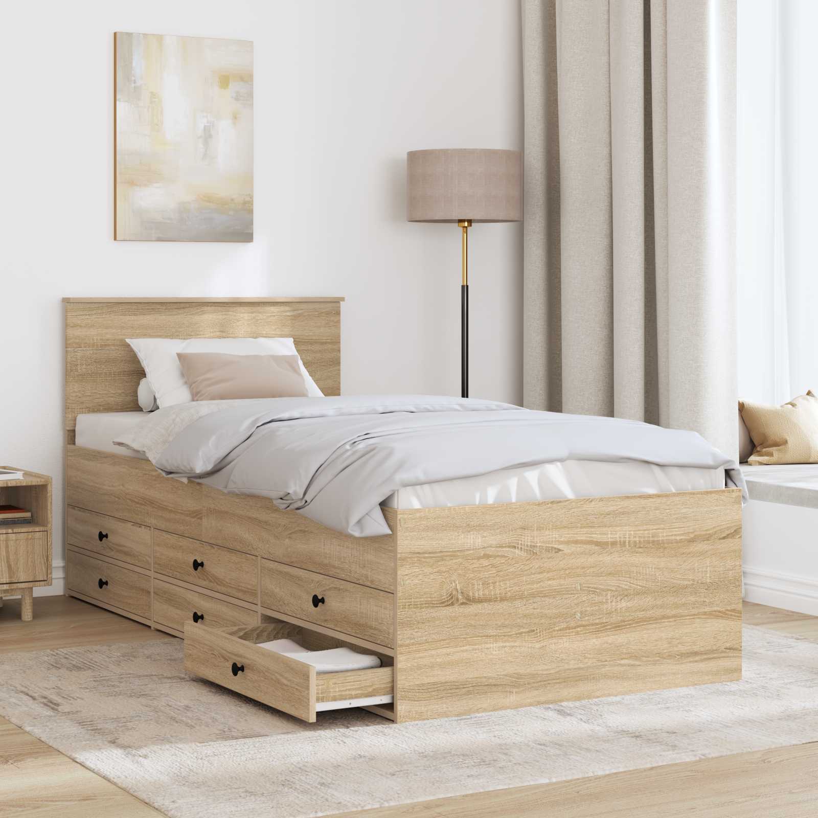 Krevet na dan s ladicama Sonoma hrast i crna 100 x 200 cm