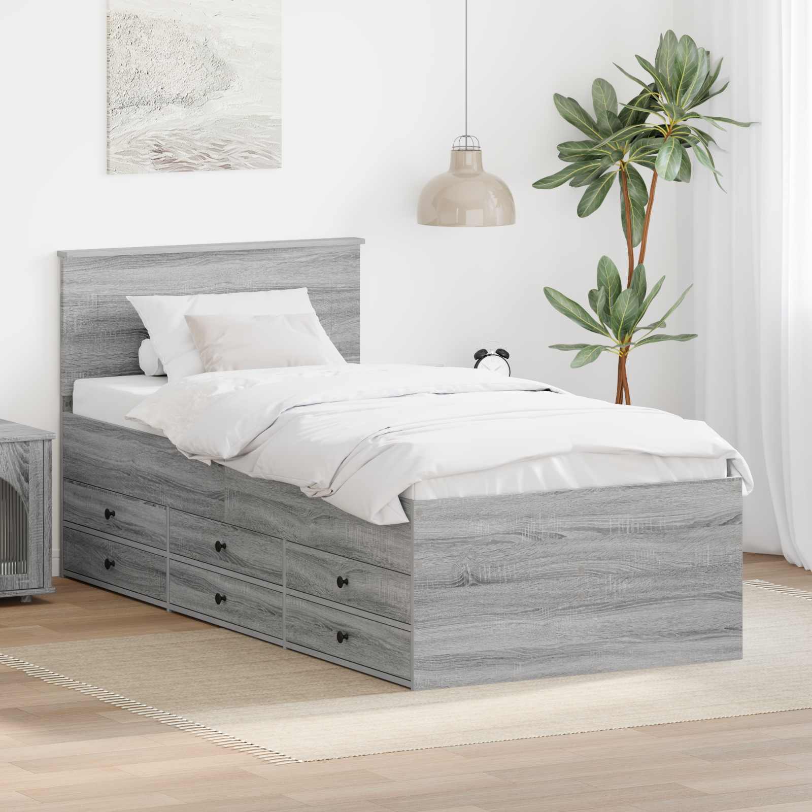 Krevet na dan Siva Sonoma i crna 100 x 200 cm Konstruirano drvo