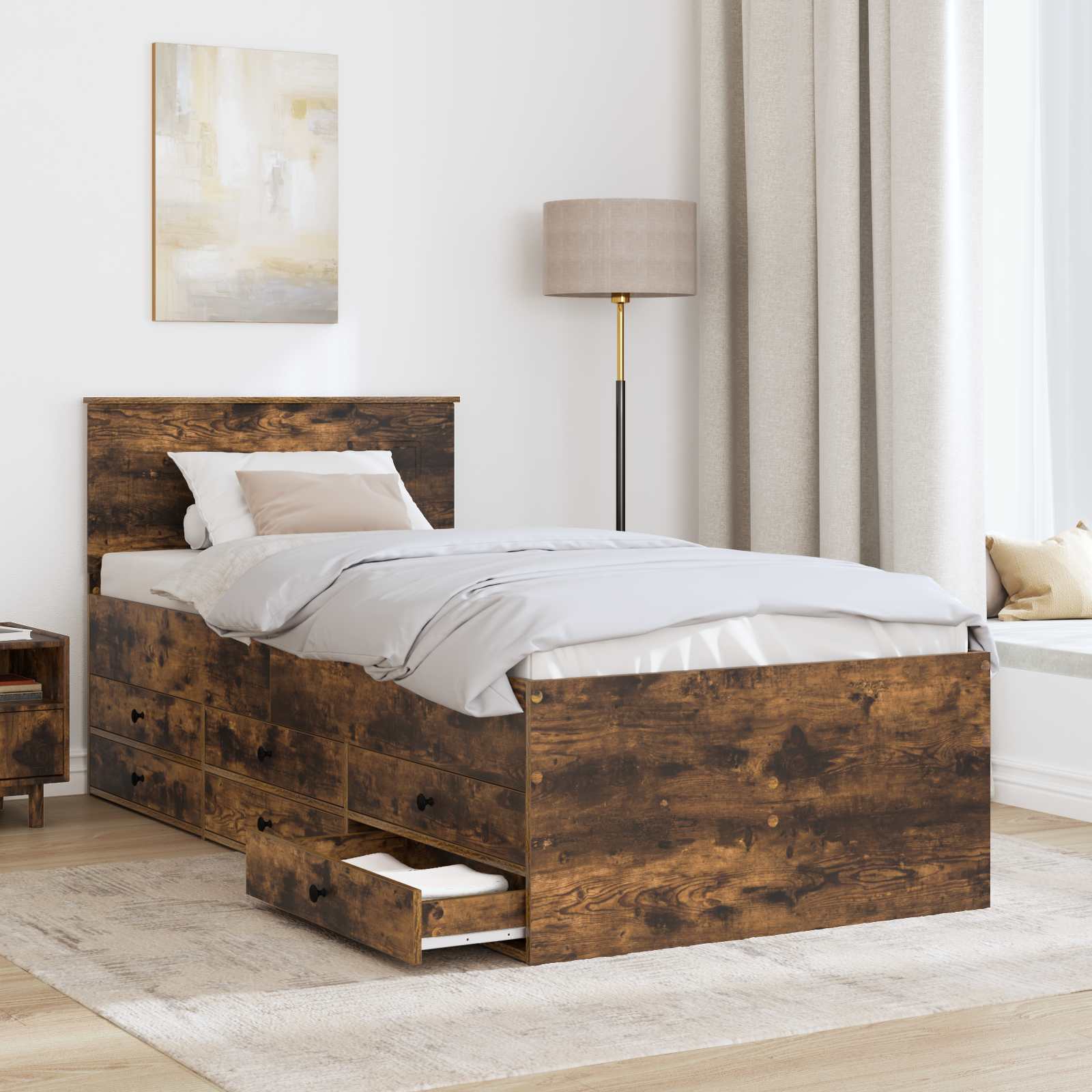 Krevet na dan s ladicama Dimnjeni hrast i crna 90 x 190 cm