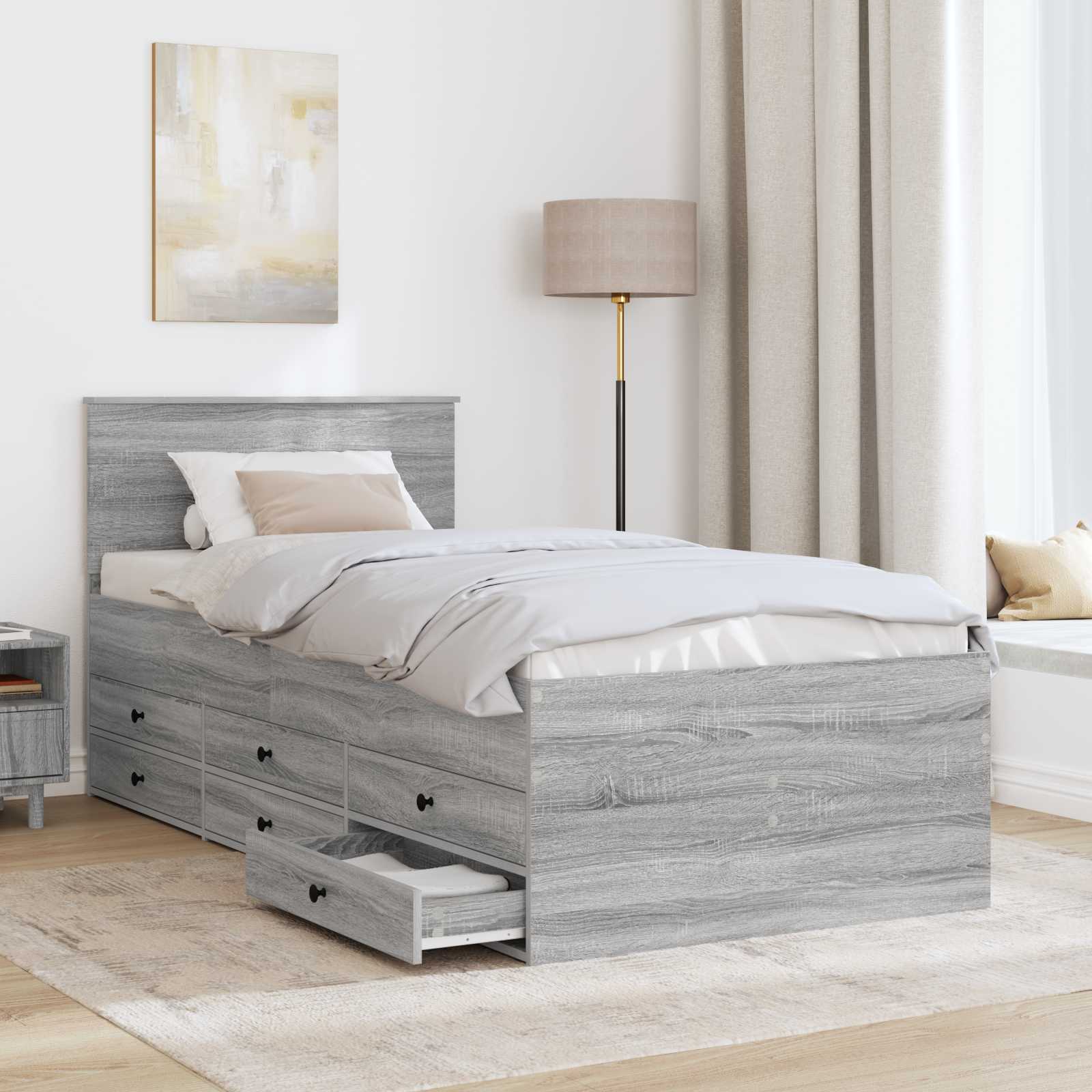 Krevet na dan Siva Sonoma i crna 75 x 190 cm Konstruirano drvo