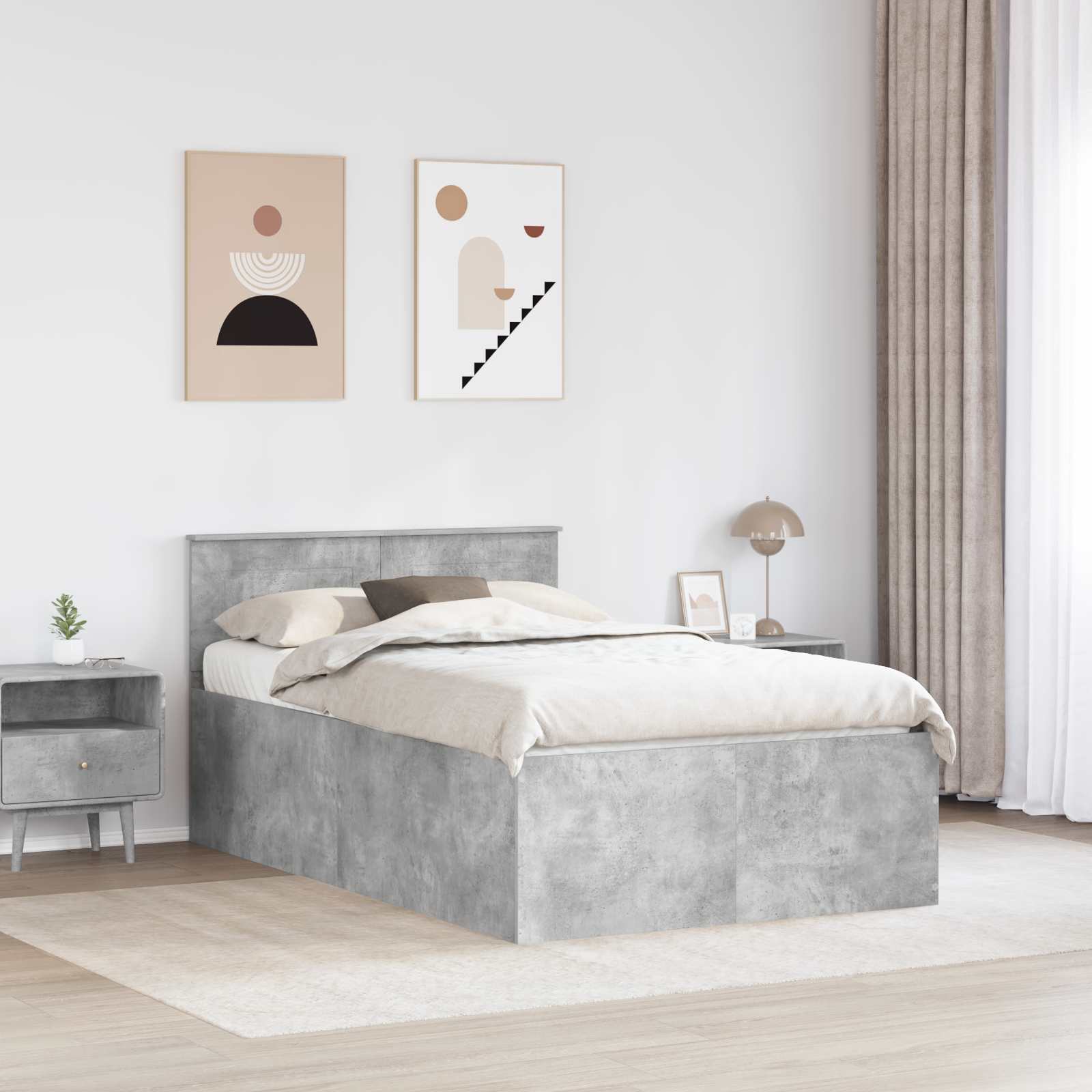 Krevetna konstrukcija s uzglavljem Betonski sivi 135 x 190 cm