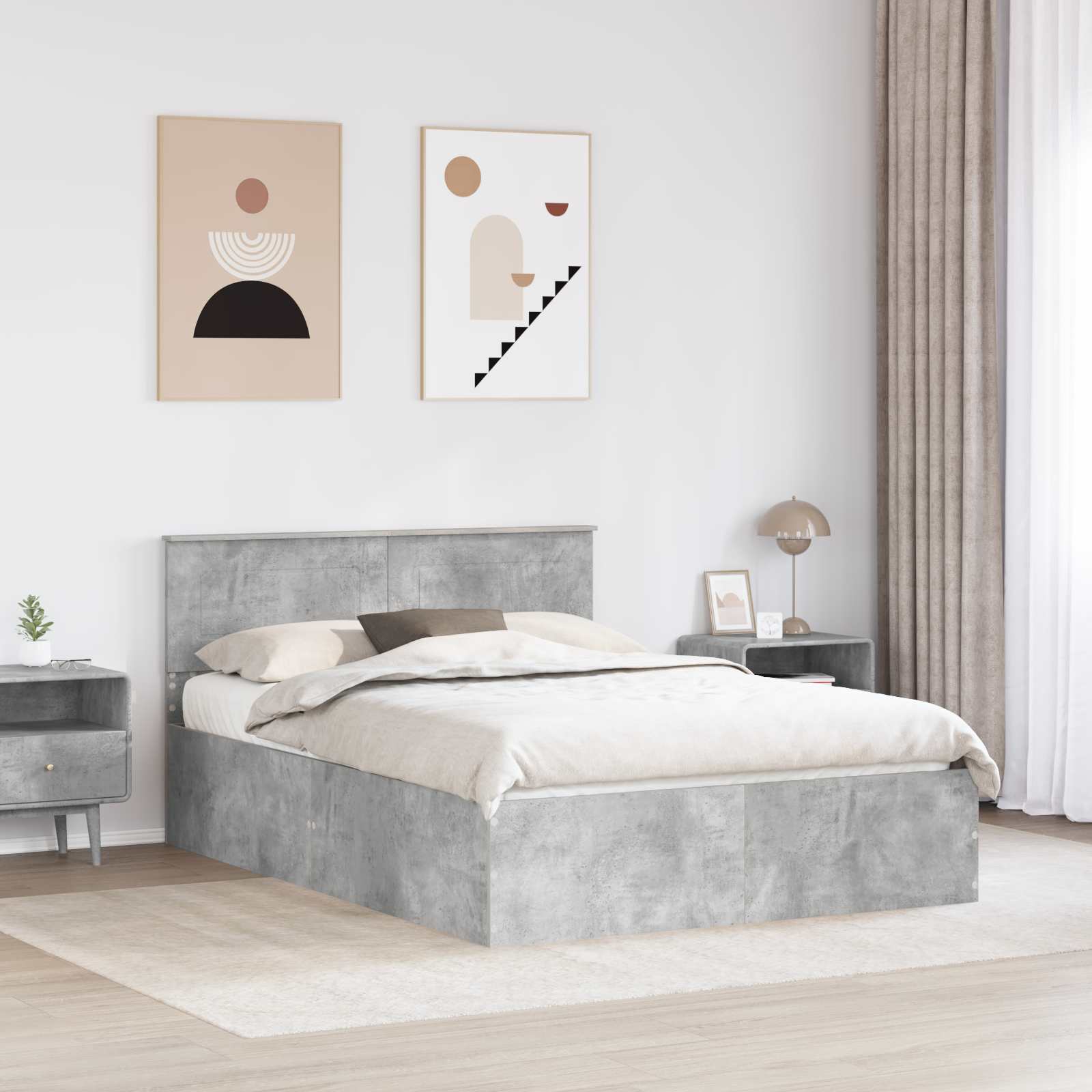 Krevetna konstrukcija s uzglavljem Betonski sivi 150 x 200 cm