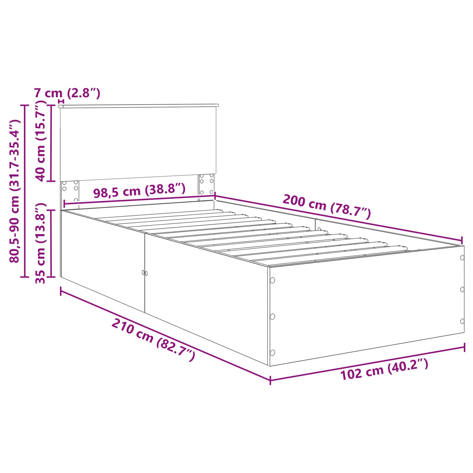 Krevetna konstrukcija s uzglavljem Sonoma hrast 100 x 200 cm