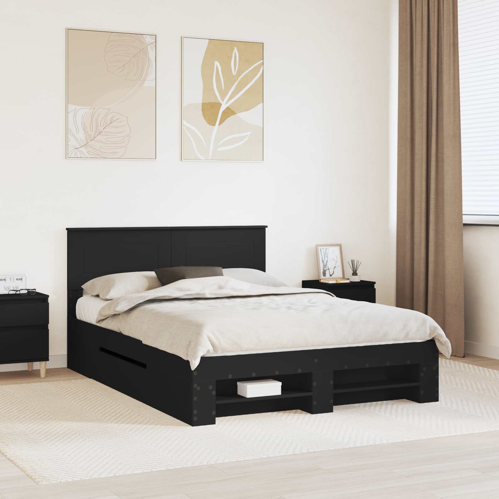 Krevetna konstrukcija Crna 150 x 200 cm Konstruirano drvo