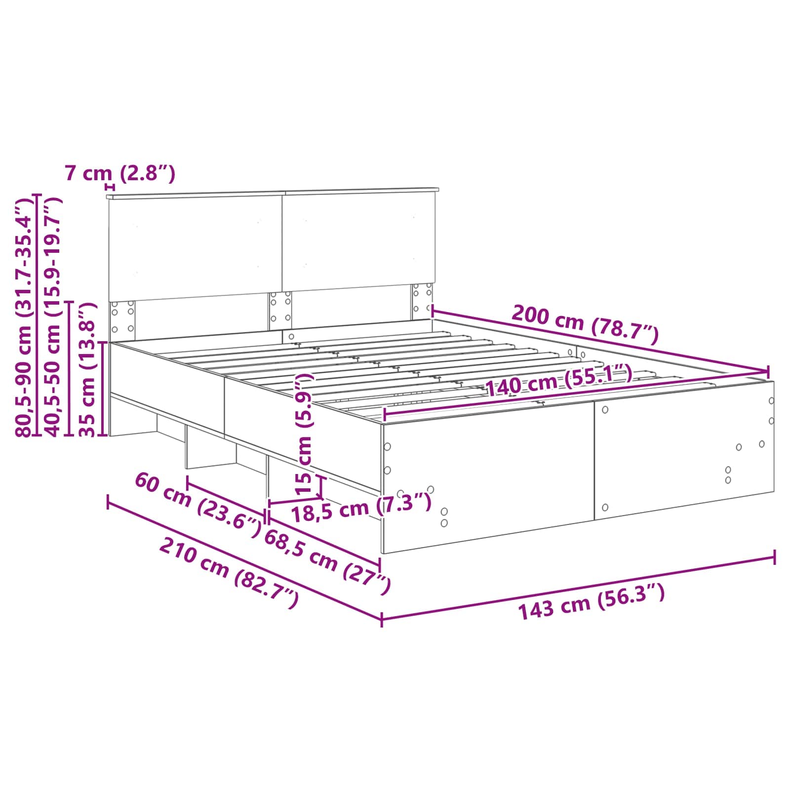 Krevetna konstrukcija Crna 140 x 200 cm Konstruirano drvo