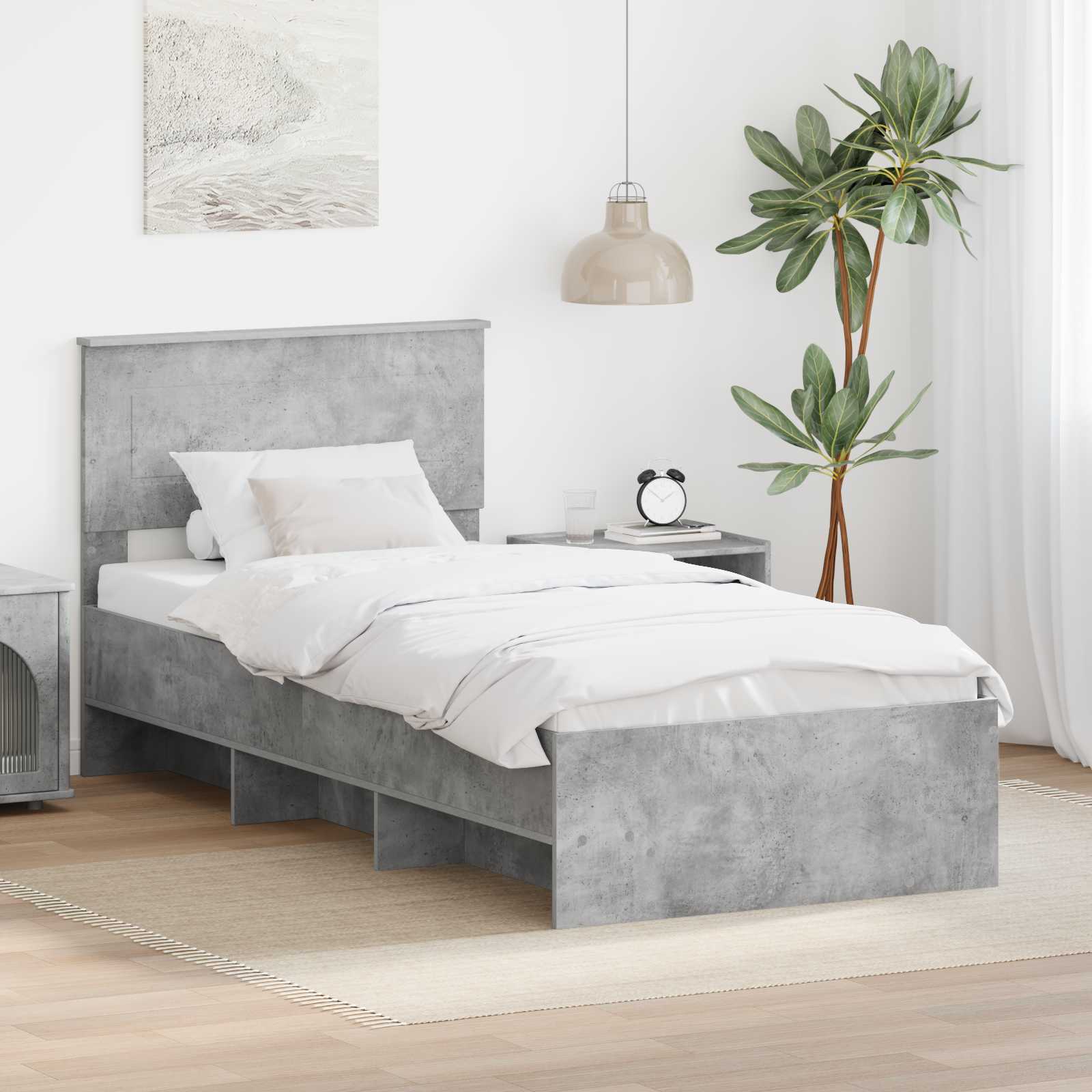 Krevetna konstrukcija s uzglavljem Betonski sivi 90 x 200 cm