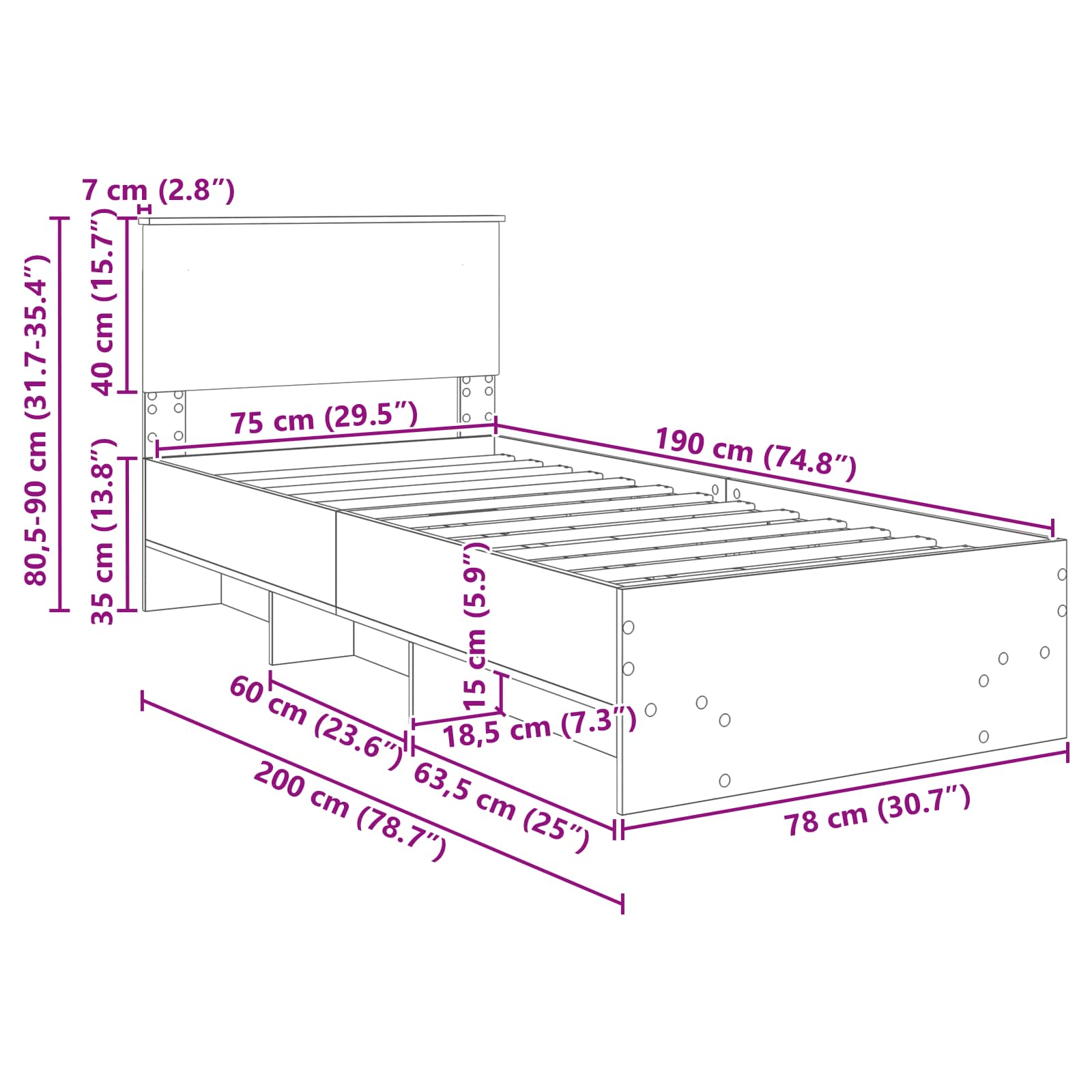 Krevetna konstrukcija Smeđi hrast 80 x 200 cm Konstruirano drvo