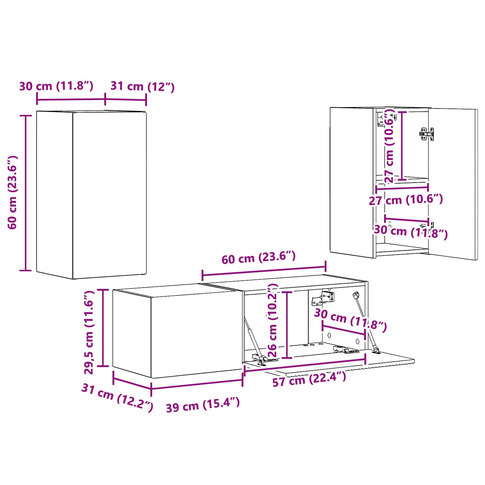 Set zidnog ormarića za TV Zidne 4 pcs Dimljeni hrast