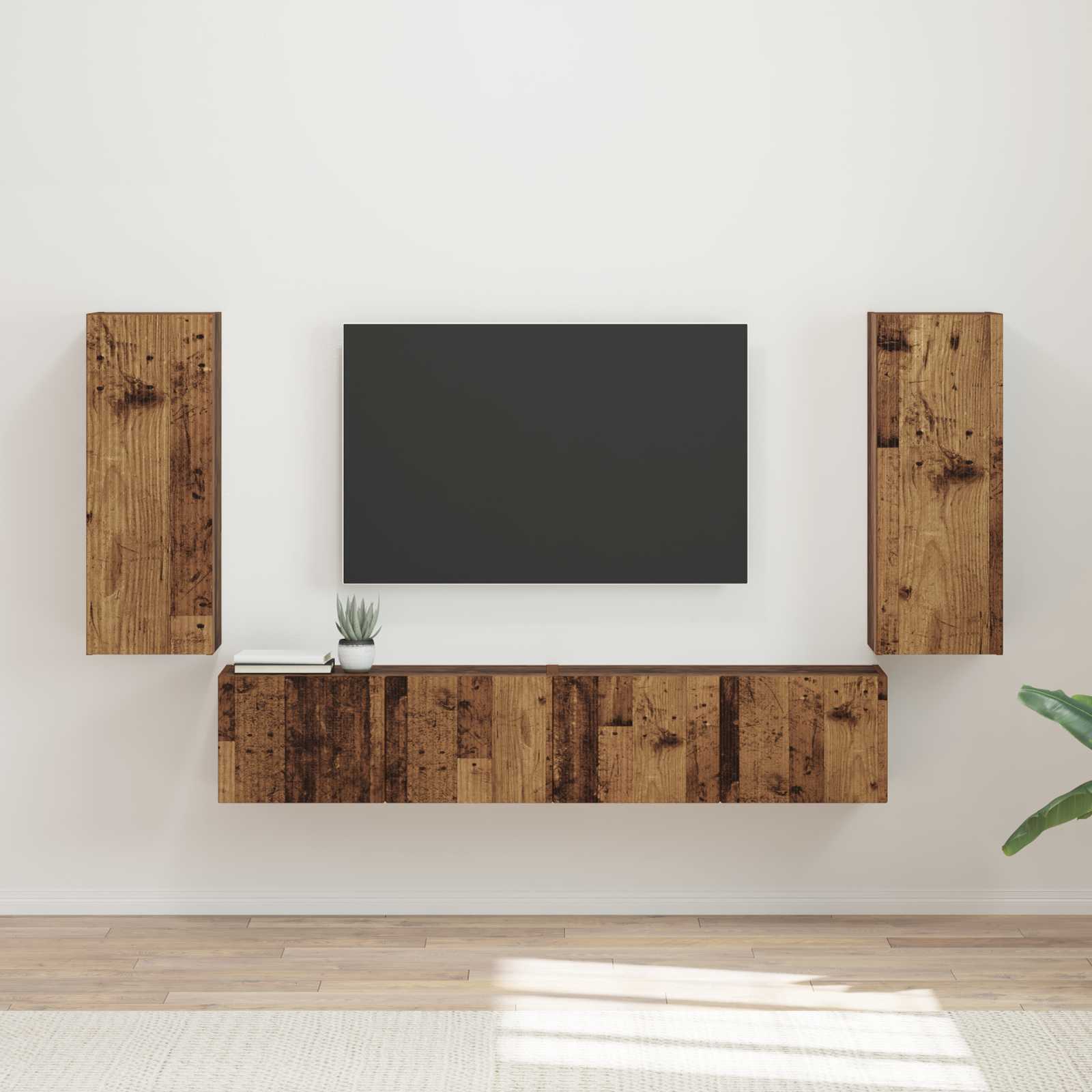 Set zidnog ormarića za TV 4 pcs Staro drvo Konstruirano drvo