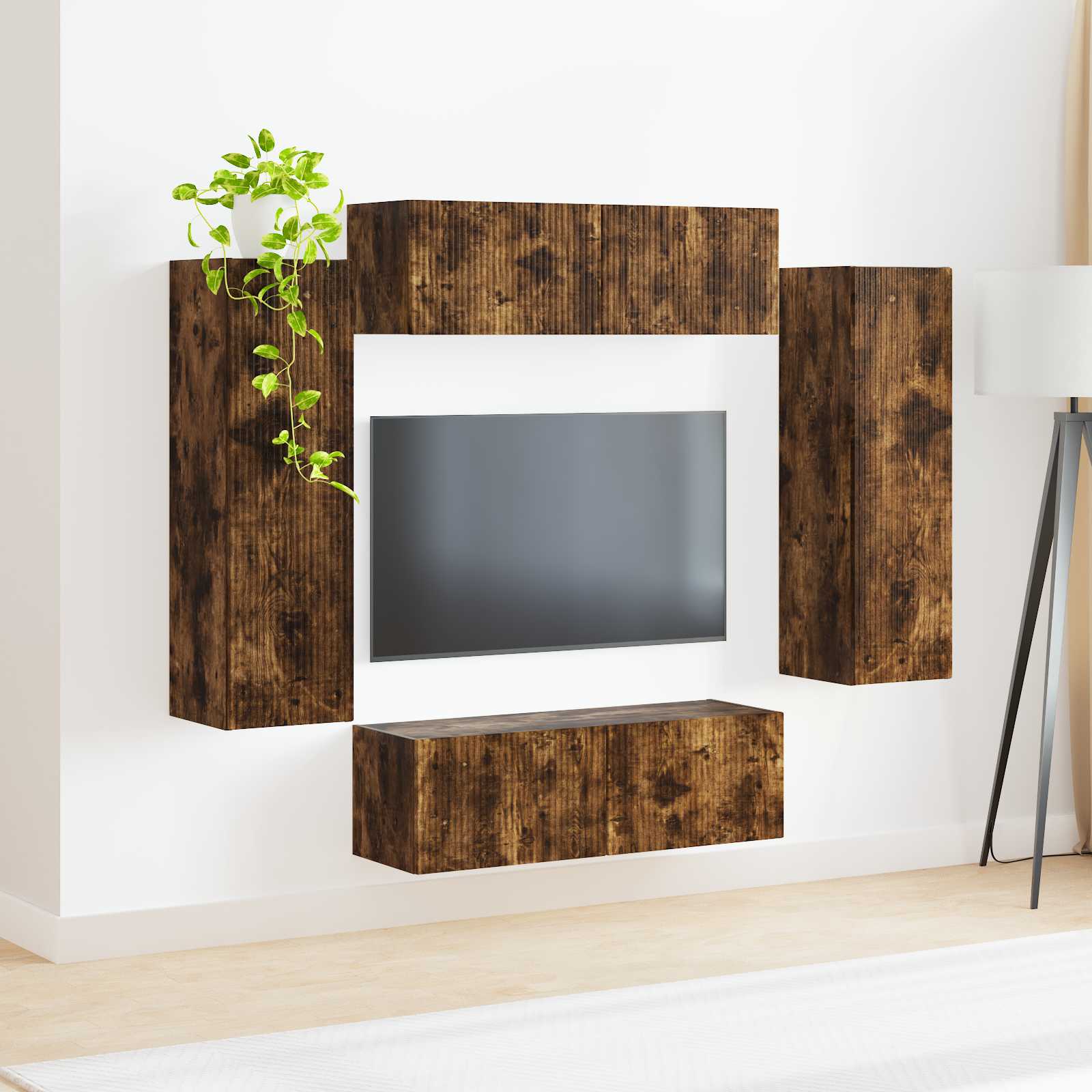 Set zidnog ormarića za TV Zidne 4 pcs Dimljeni hrast