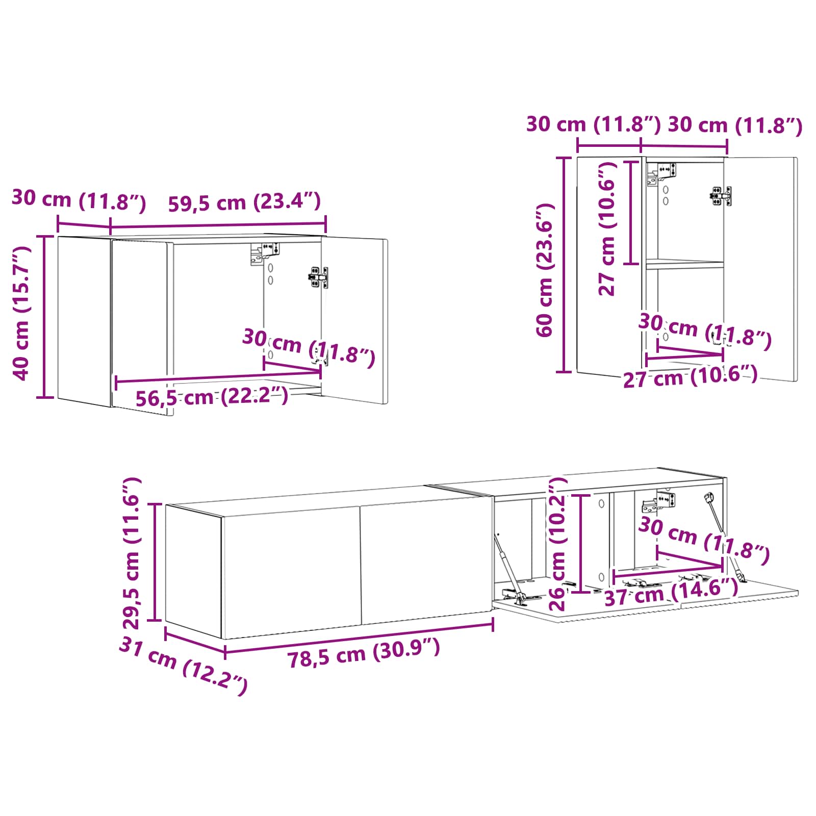 Set zidnog ormarića za TV Zidne 4 pcs Crna Konstruirano drvo