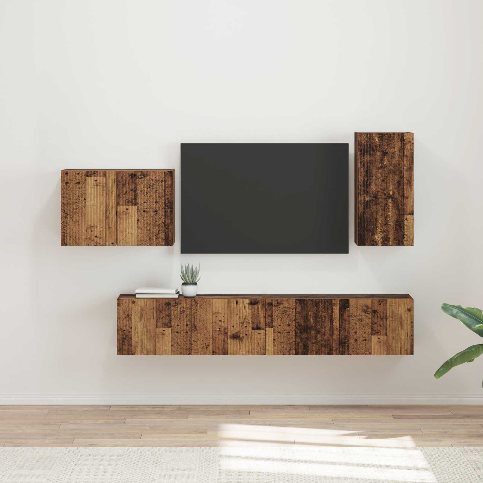 Set zidnog ormarića za TV 4 pcs Staro drvo Konstruirano drvo