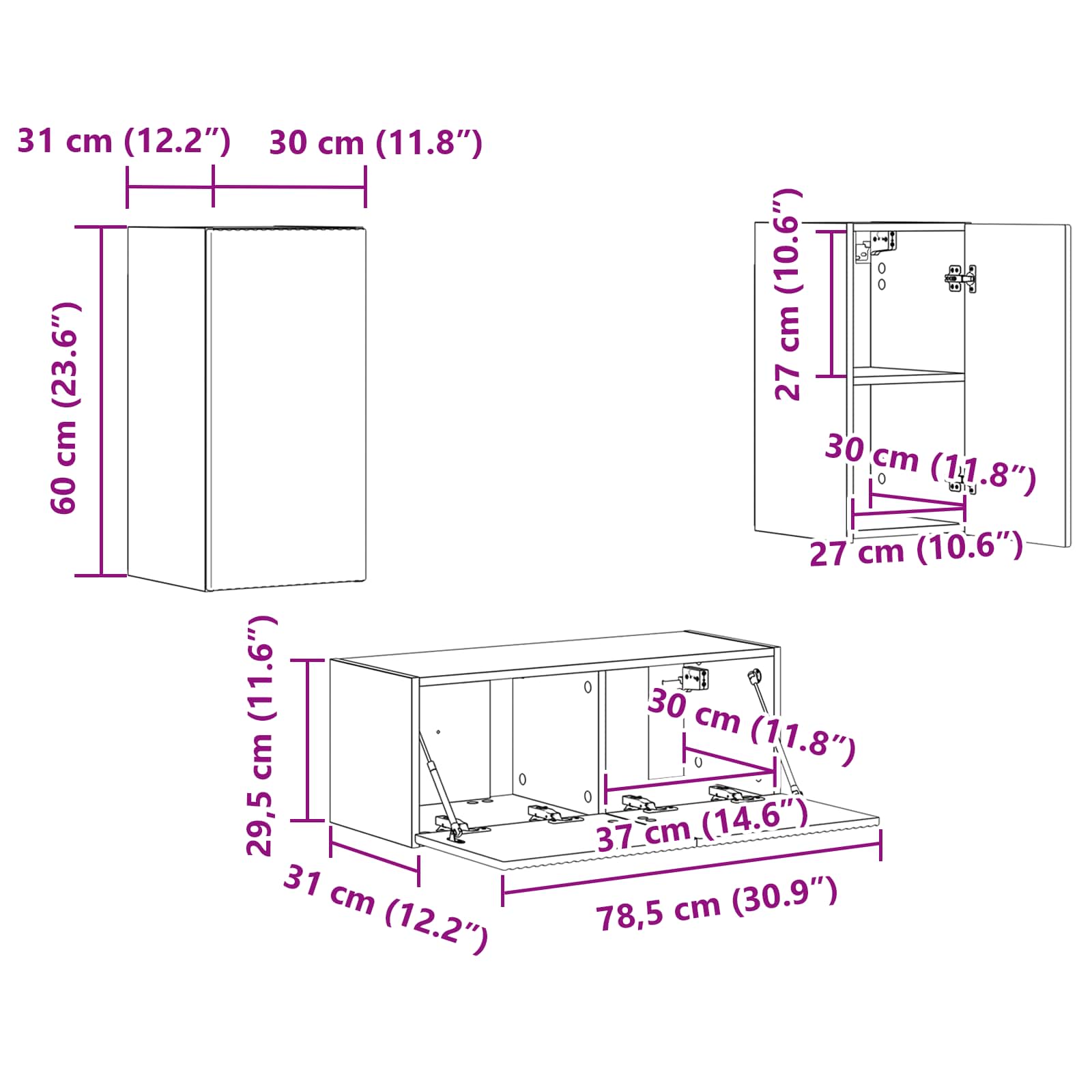 Set TV komoda Zidne 2 pcs Staro drvo Konstruirano drvo