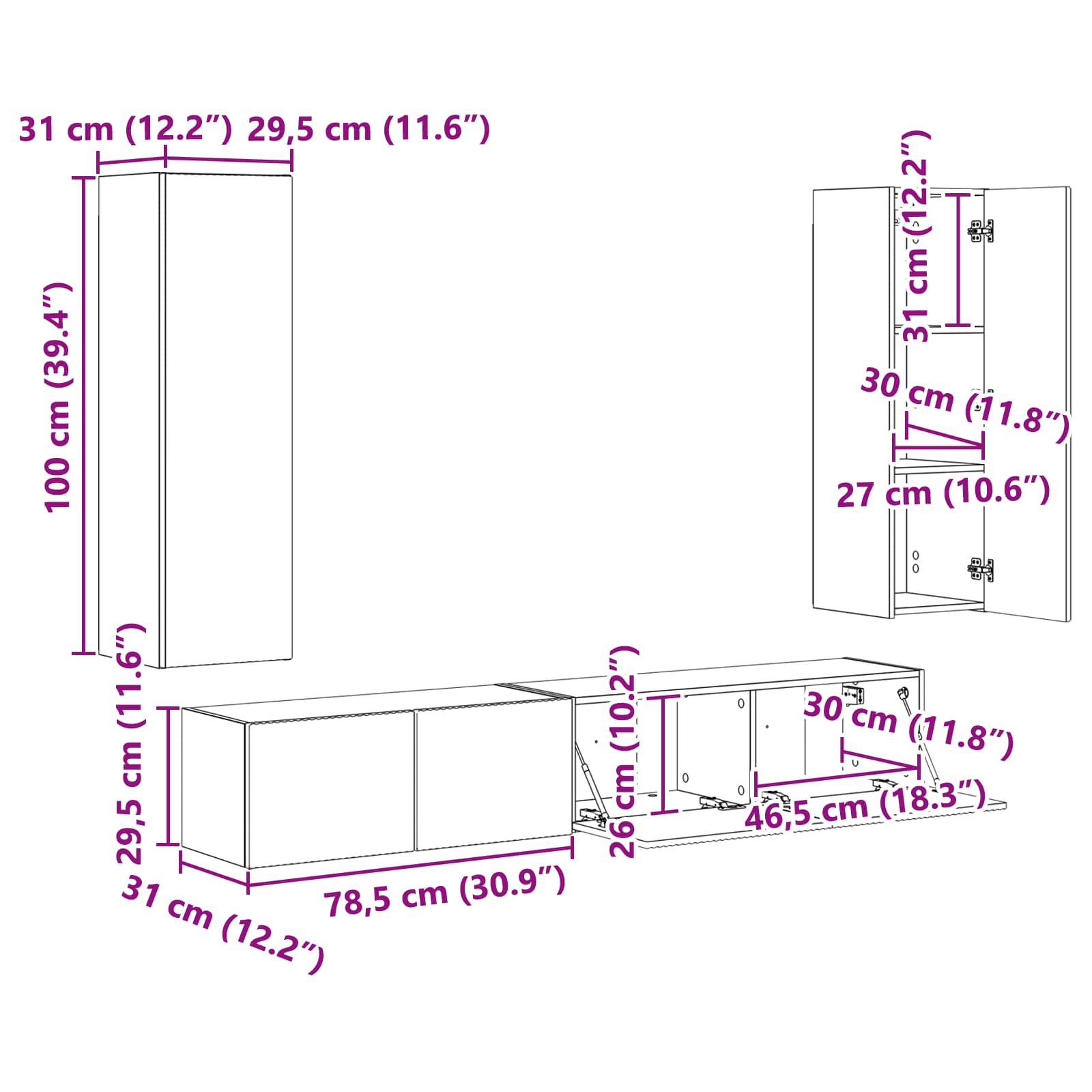 Set TV komoda Zidne 3 pcs Staro drvo Konstruirano drvo