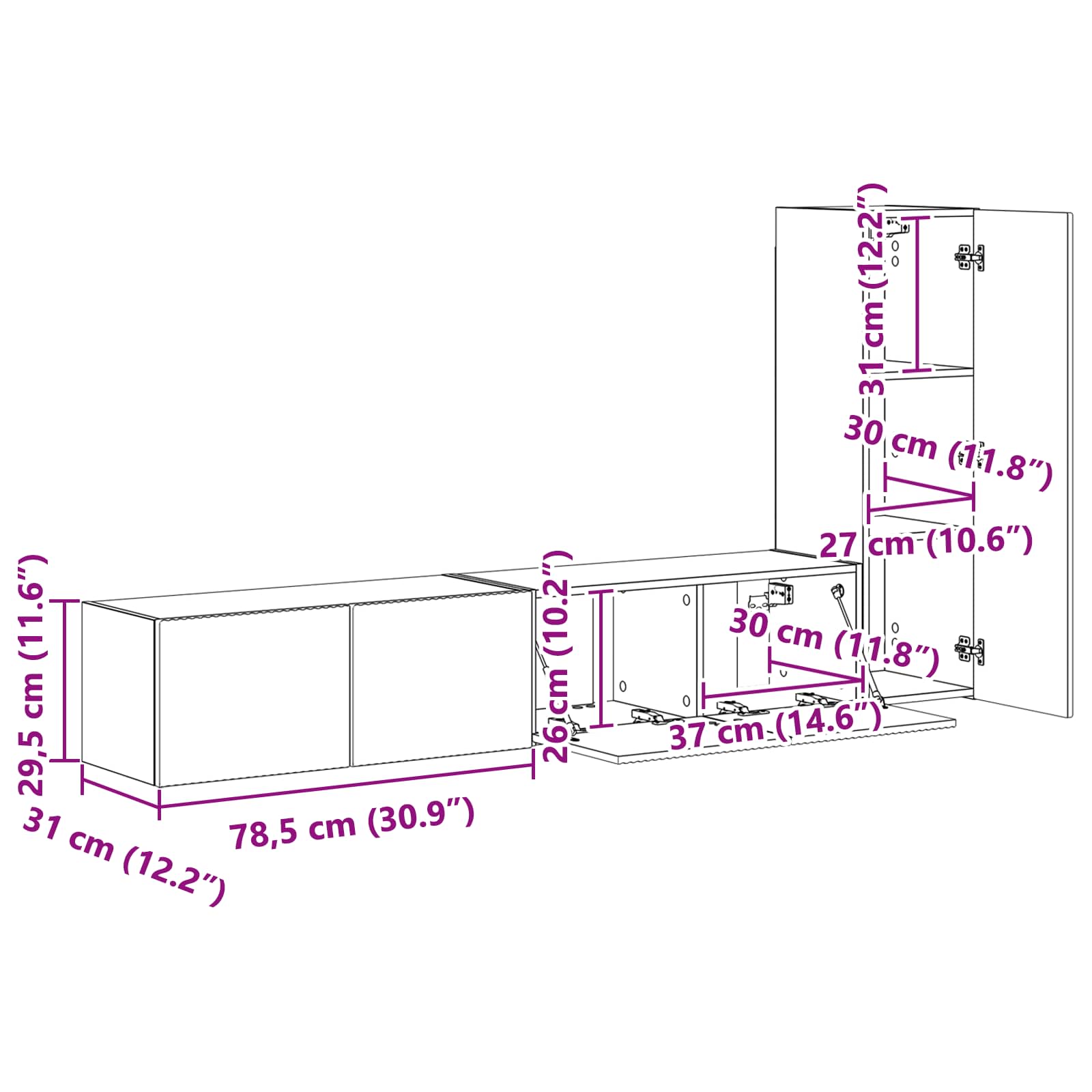 Set TV komoda Zidne 3 pcs Dimljeni hrast Konstruirano drvo