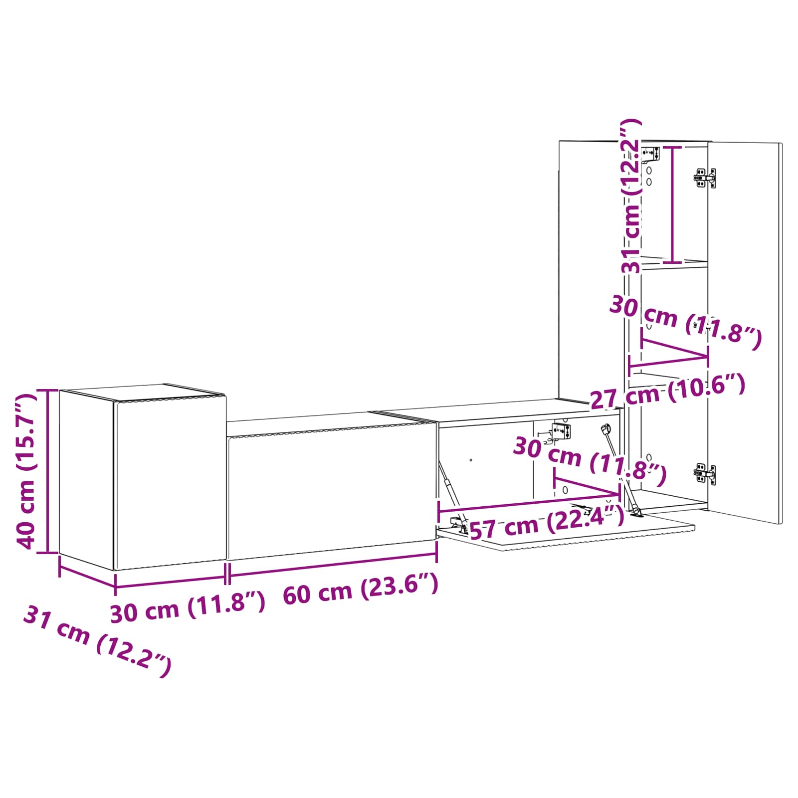 Set TV komoda Zidne 4 pcs Bijelo Konstruirano drvo