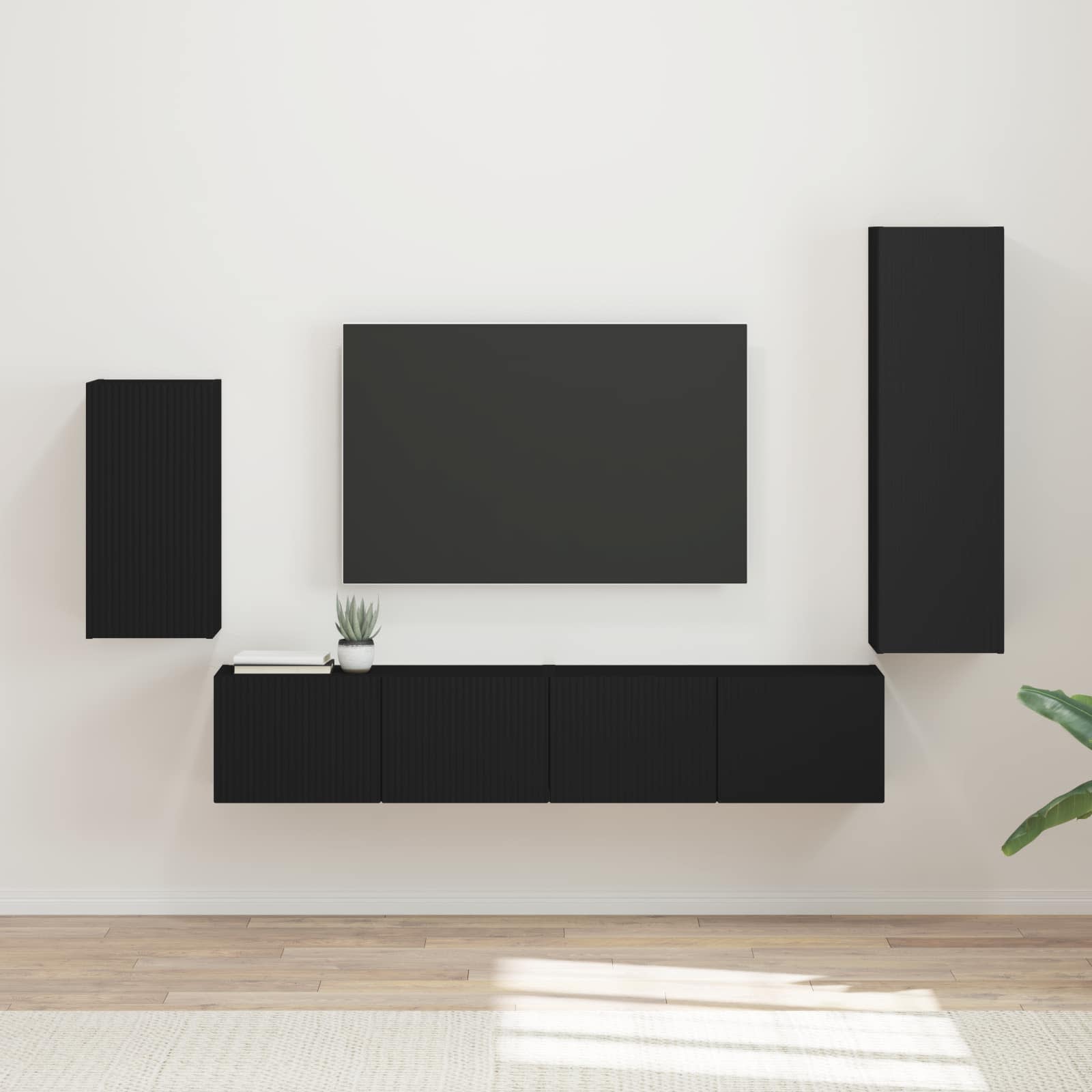 Set TV komoda Zidne 4 pcs Crna Konstruirano drvo