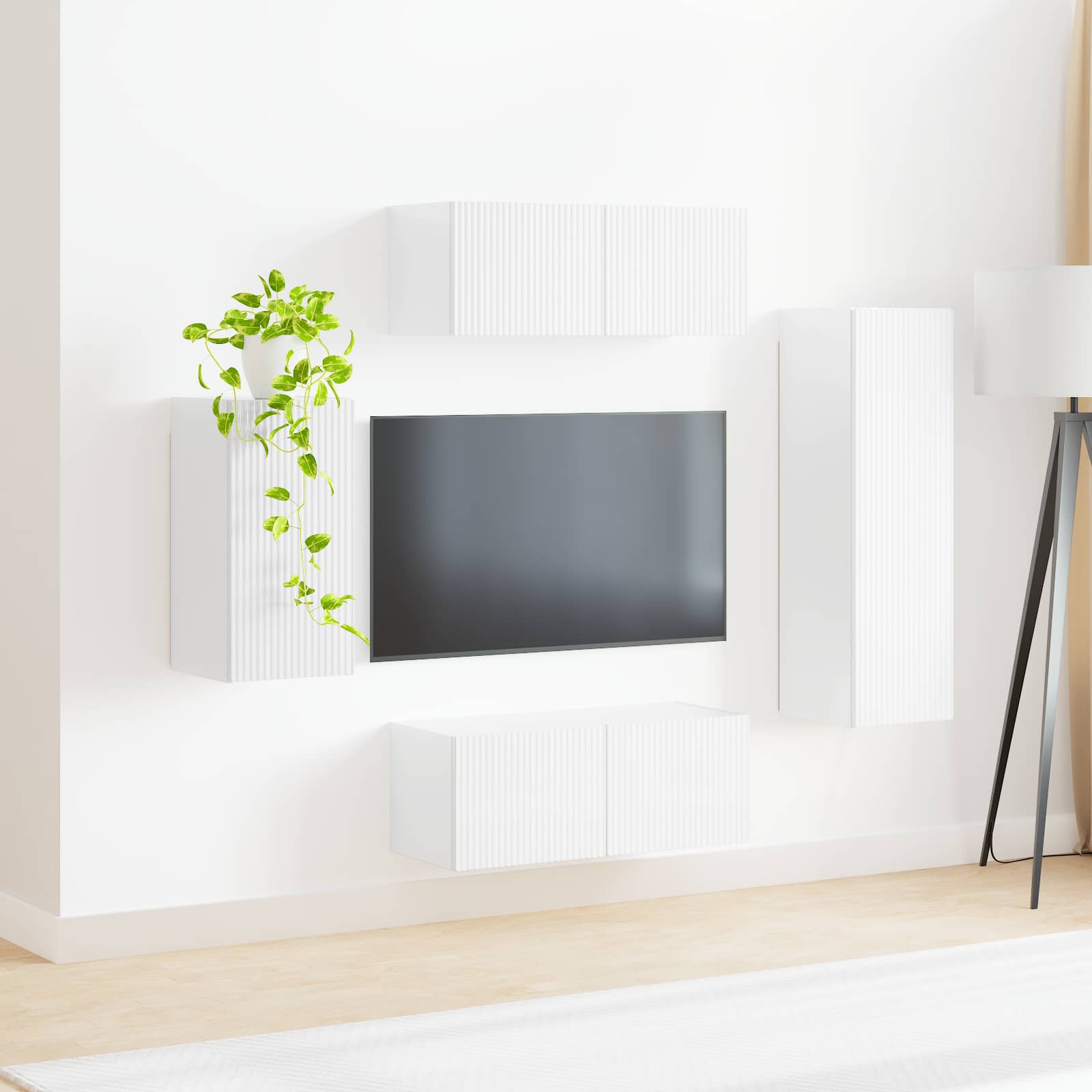 Set TV komoda Zidne 4 pcs Visoki sjaj bijela Konstruirano drvo
