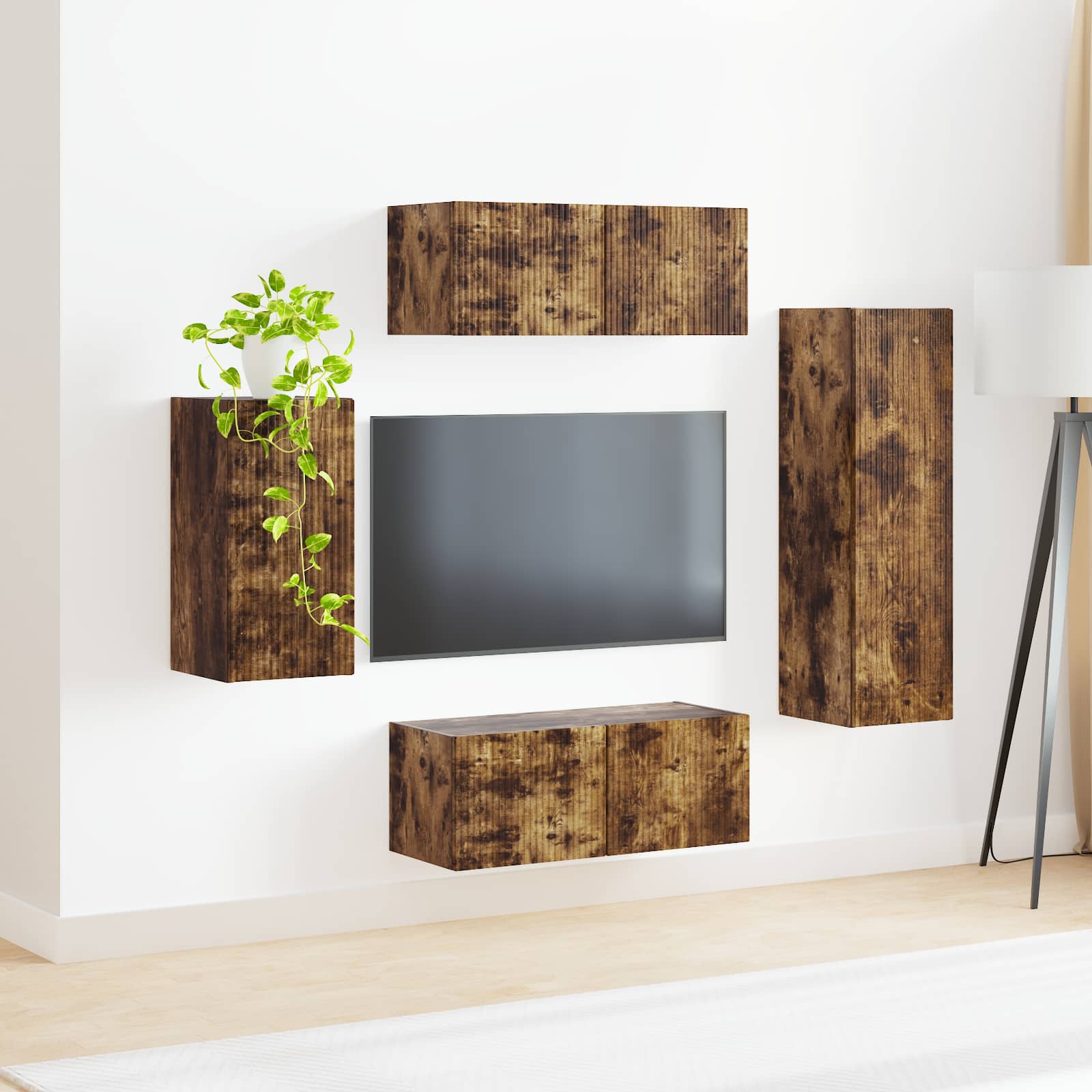 Set TV komoda Zidne 4 pcs Dimljeni hrast Konstruirano drvo