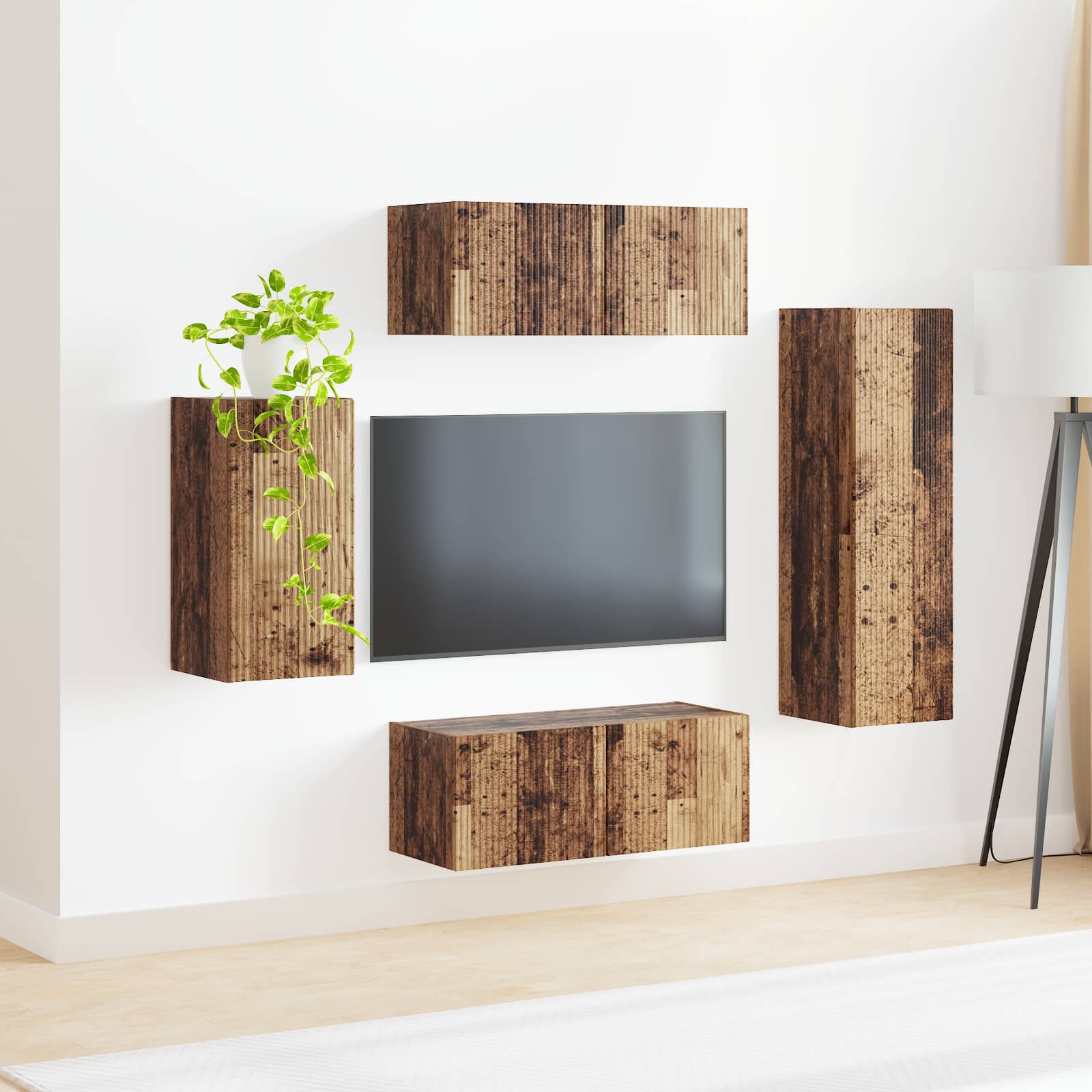 Set TV komoda Zidne 4 pcs Staro drvo Konstruirano drvo