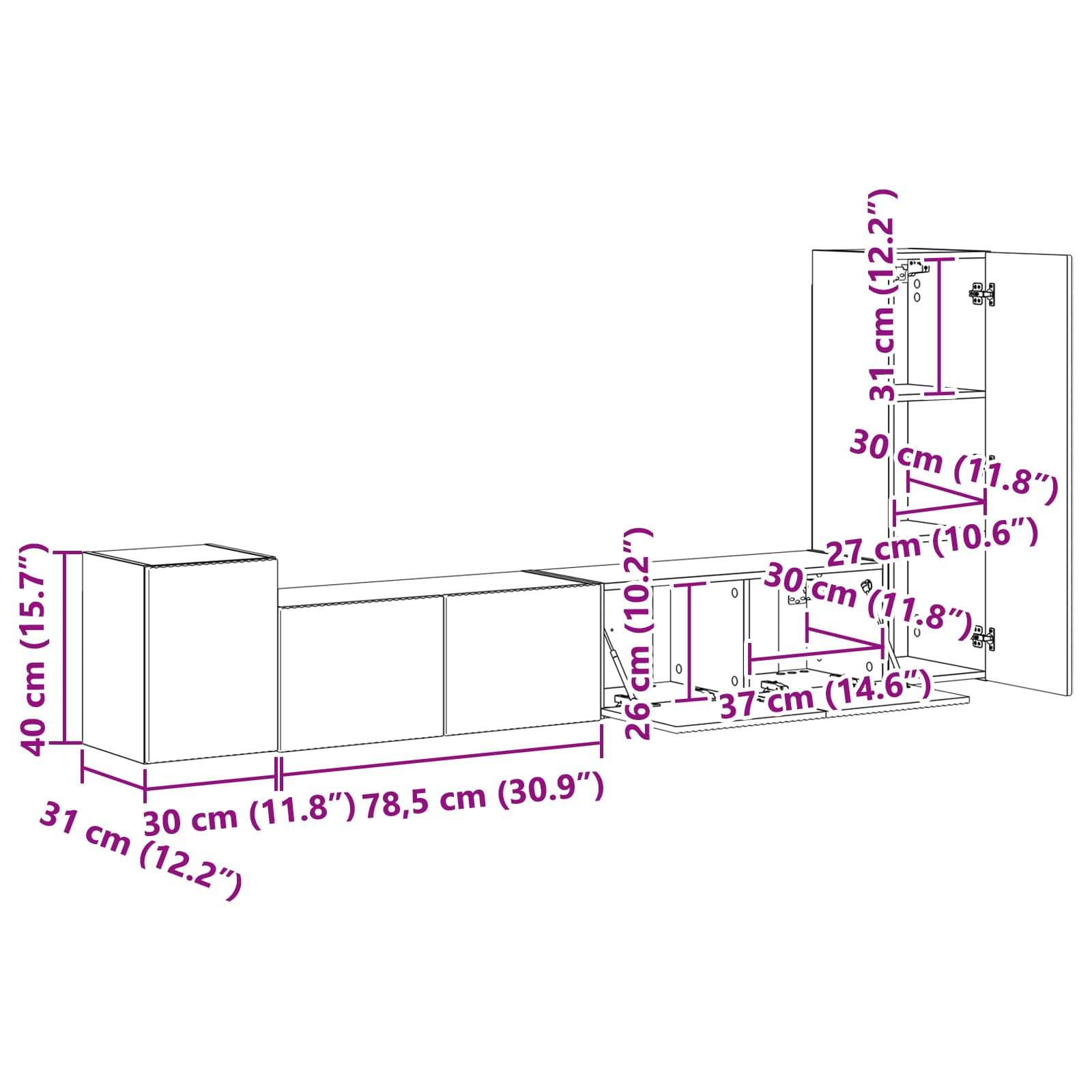 Set TV komoda Zidne 3 pcs Umjetnički hrast Konstruirano drvo