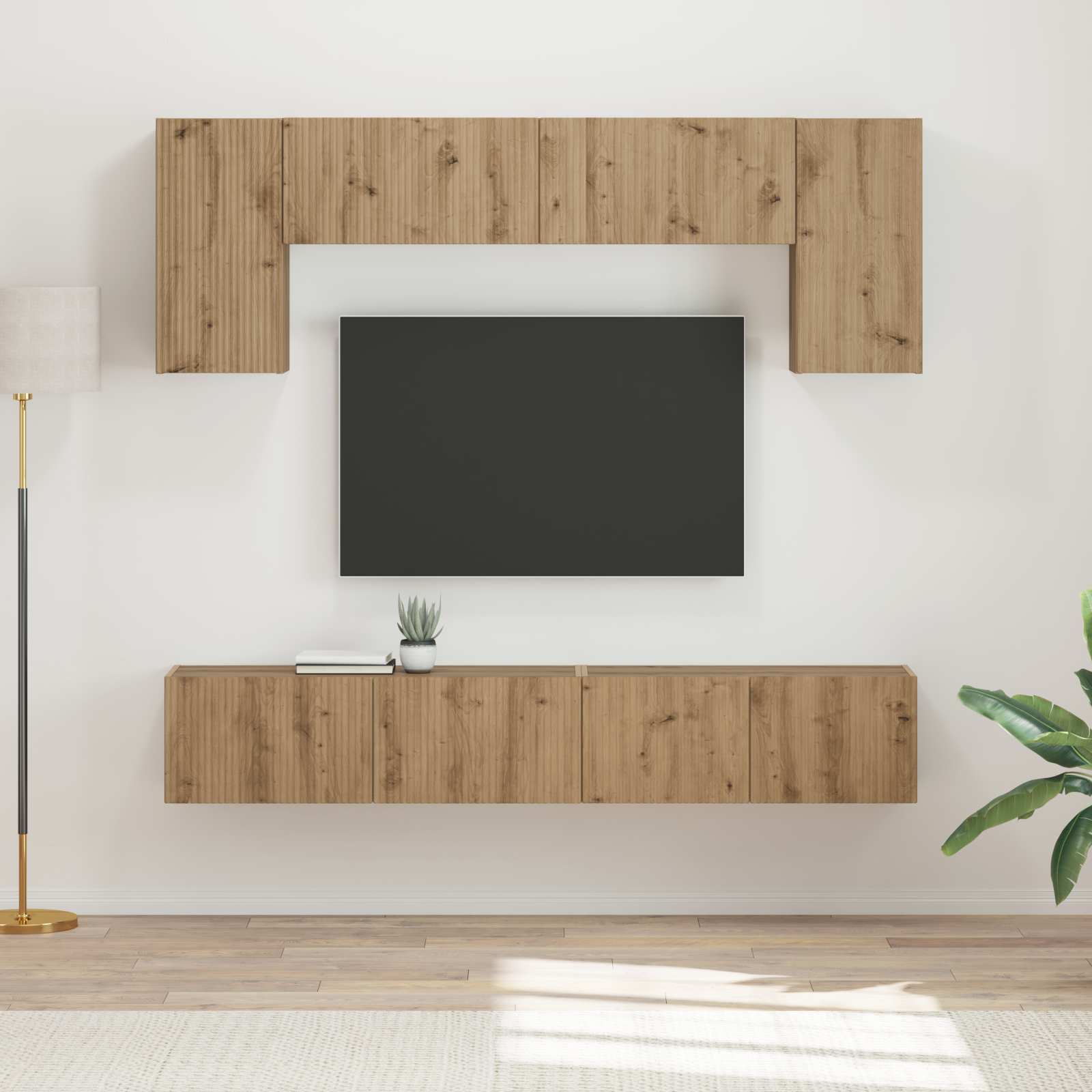 Set TV komoda Zidne 5 pcs Bijelo Konstruirano drvo