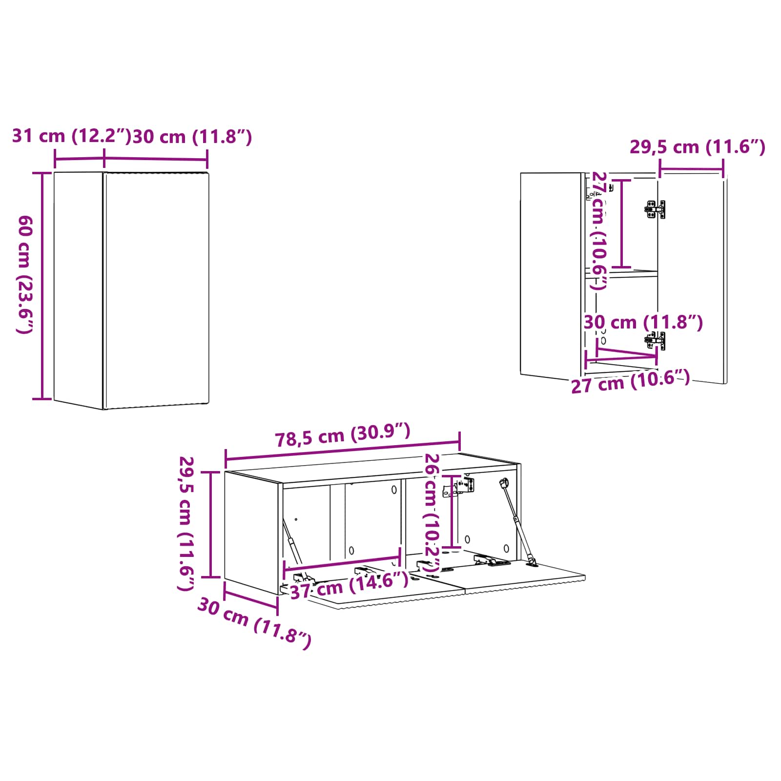 Set TV komoda Zidne 6 pcs Dimljeni hrast Konstruirano drvo