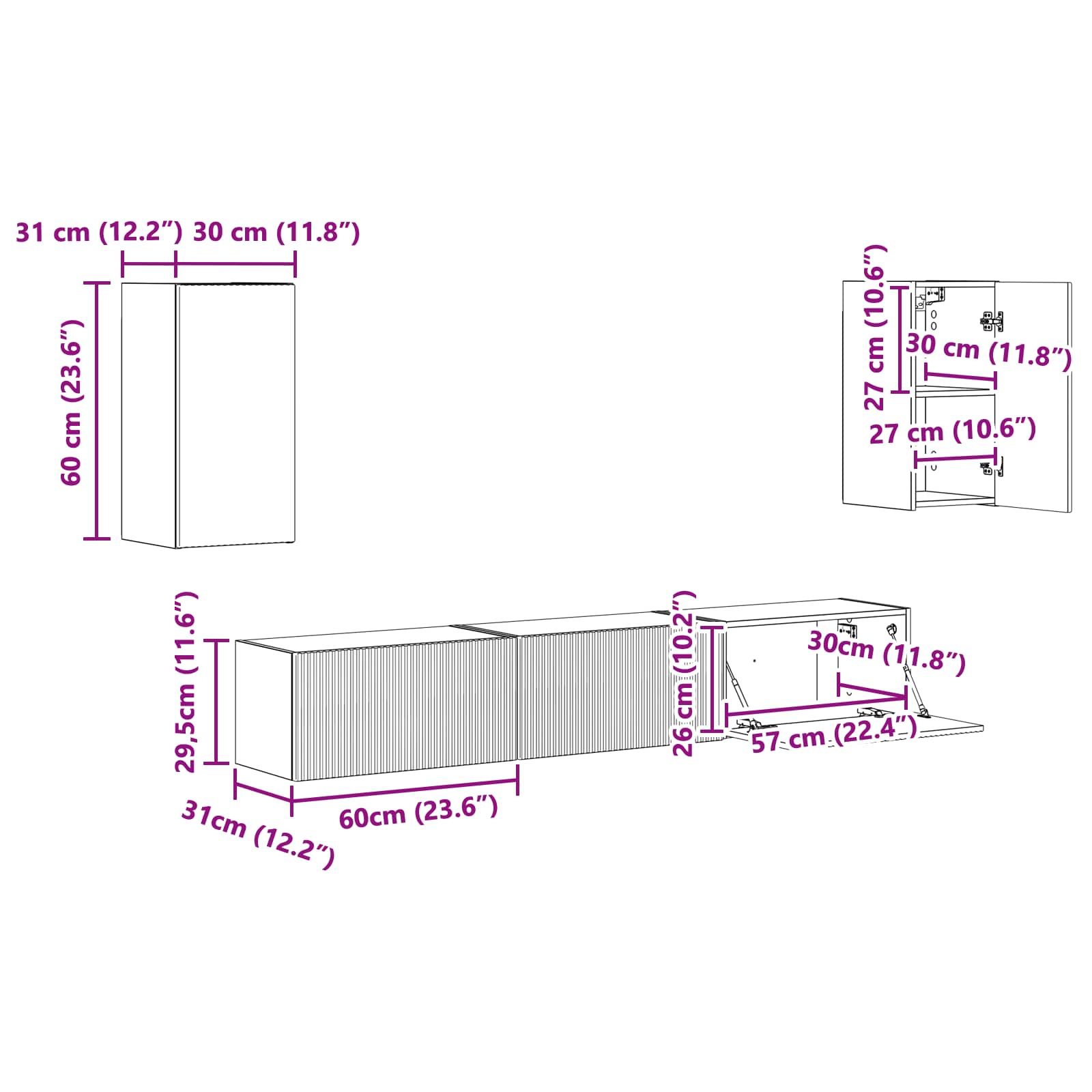 Set TV komoda Zidne 5 pcs Staro drvo Konstruirano drvo