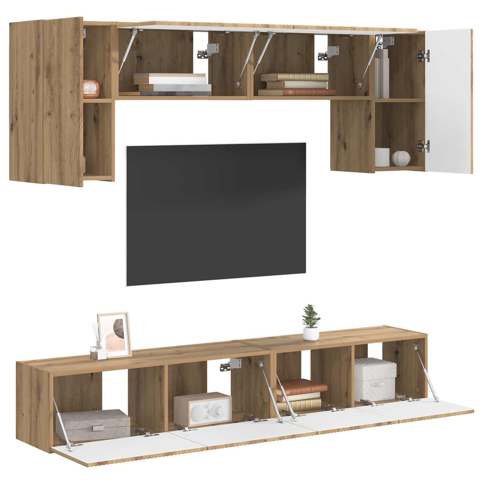 Set TV komoda Zidne 4 pcs Betonski sivi Konstruirano drvo