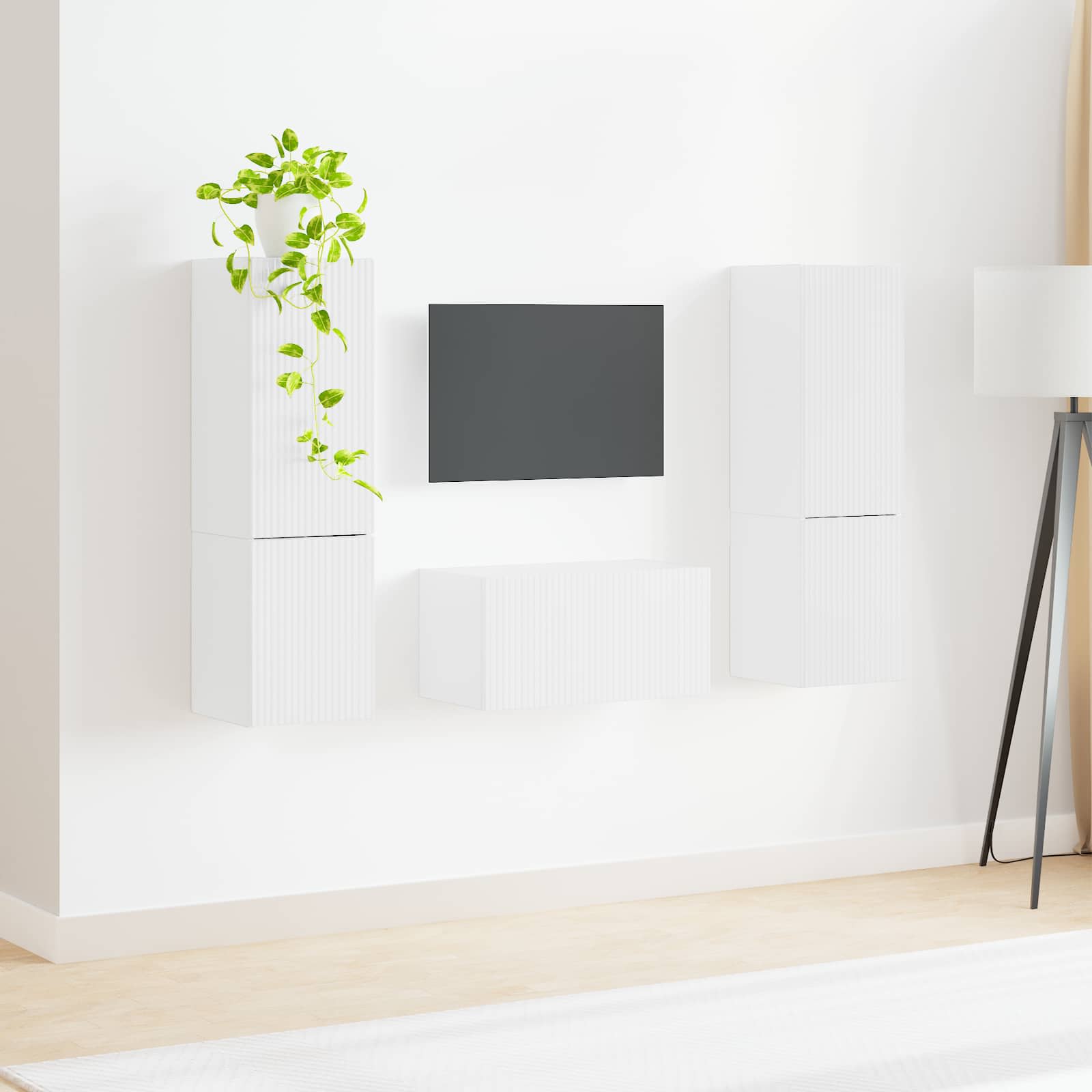 Set TV komoda 5 pcs Visoki sjaj bijela Konstruirano drvo