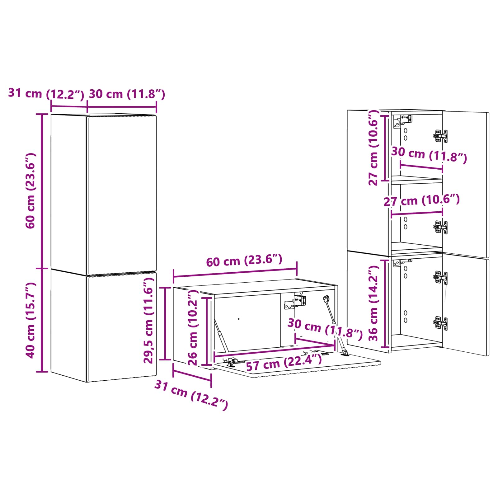 Set TV komoda 5 pcs Umjetnički hrast Konstruirano drvo