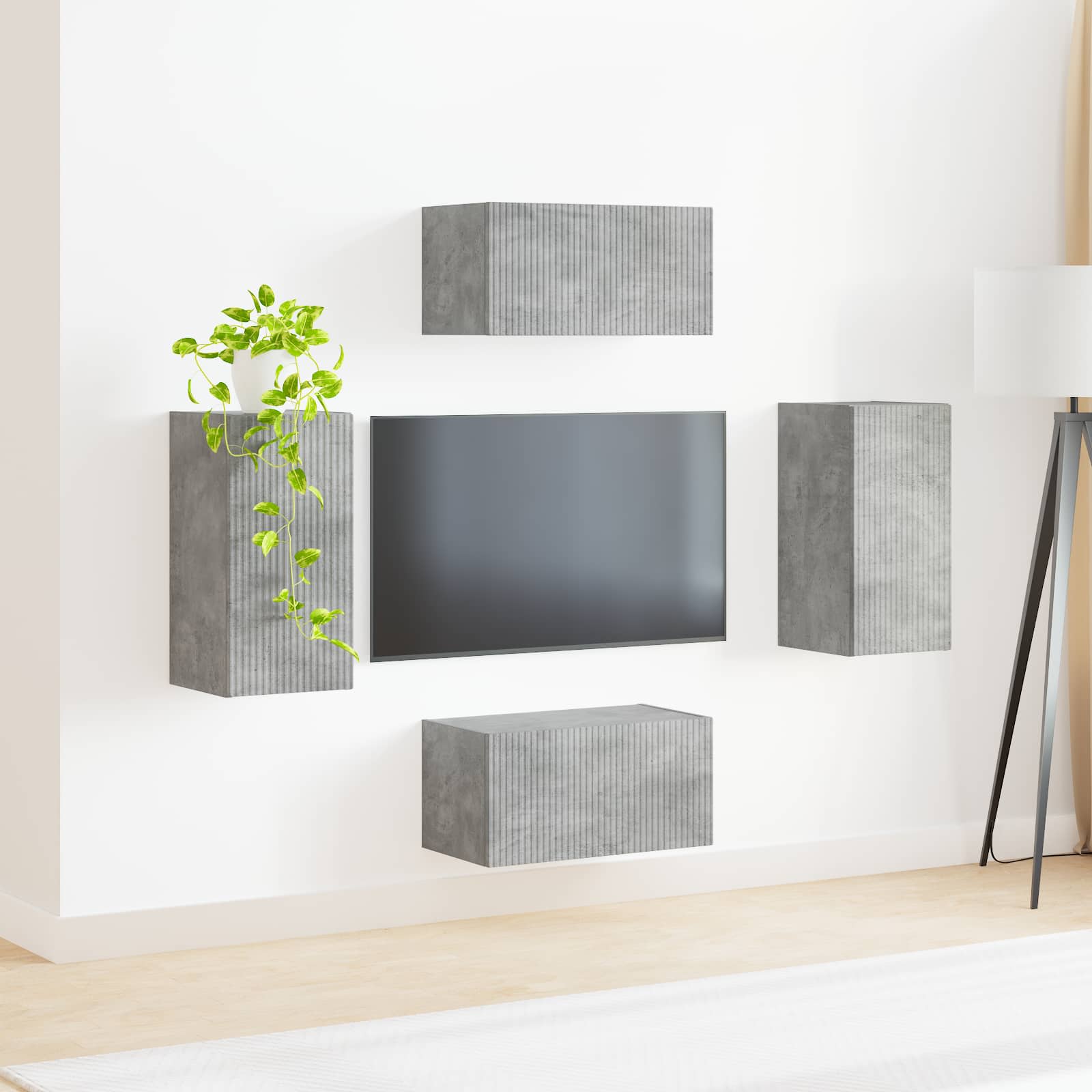 Set TV komoda 4 pcs Betonski sivi Konstruirano drvo