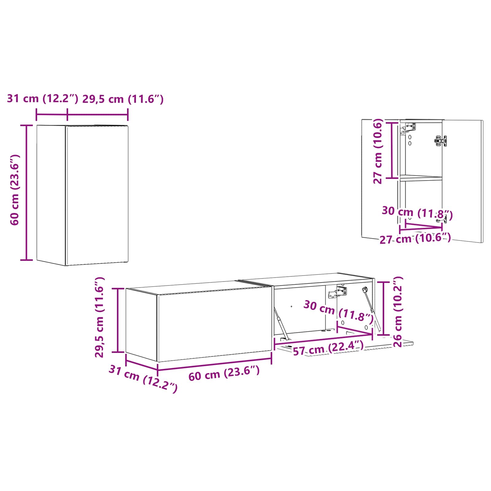 Set TV komoda 4 pcs Umjetnički hrast Konstruirano drvo