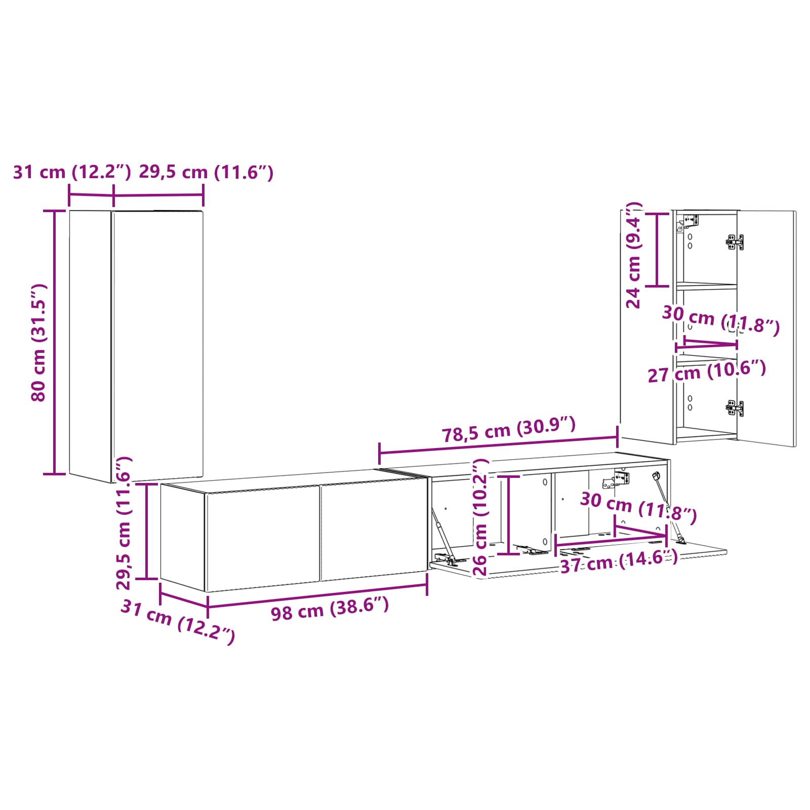 Set TV komoda 4 pcs Bijelo Konstruirano drvo