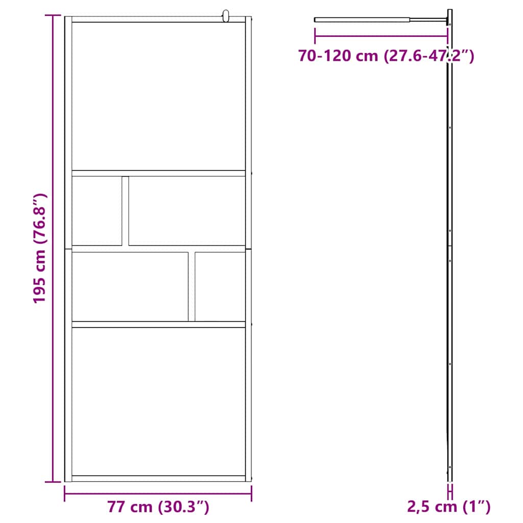 Zid za walk-in tuš Crna 80 x 195 x 0.5 cm Staklo i aluminij
