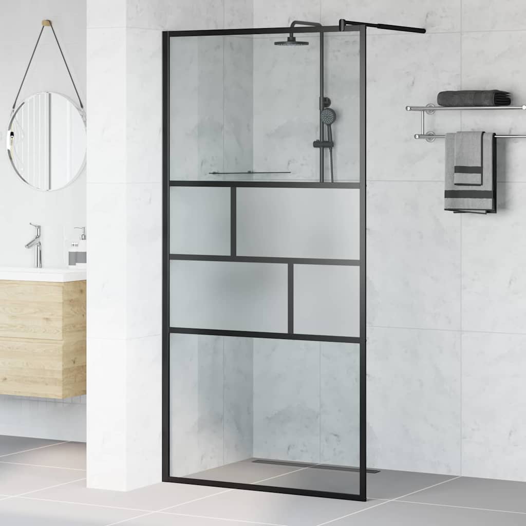 Zid za walk-in tuš Crna 100 x 195 x 0,5 cm Staklo i aluminij