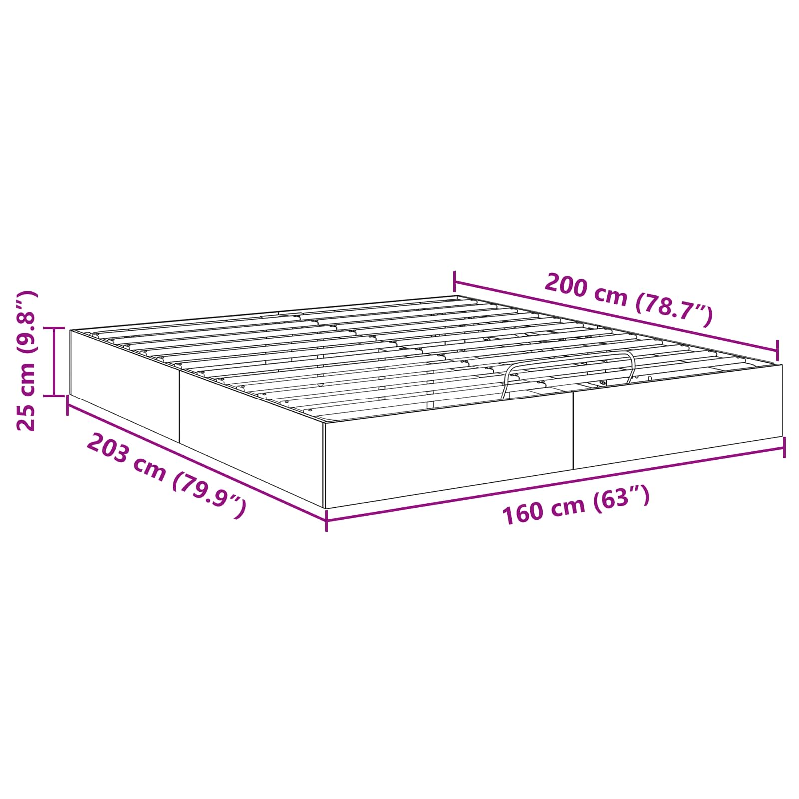 Otomanski krevet s pohranom Crni Hrast 203 x 160 x 25 cm